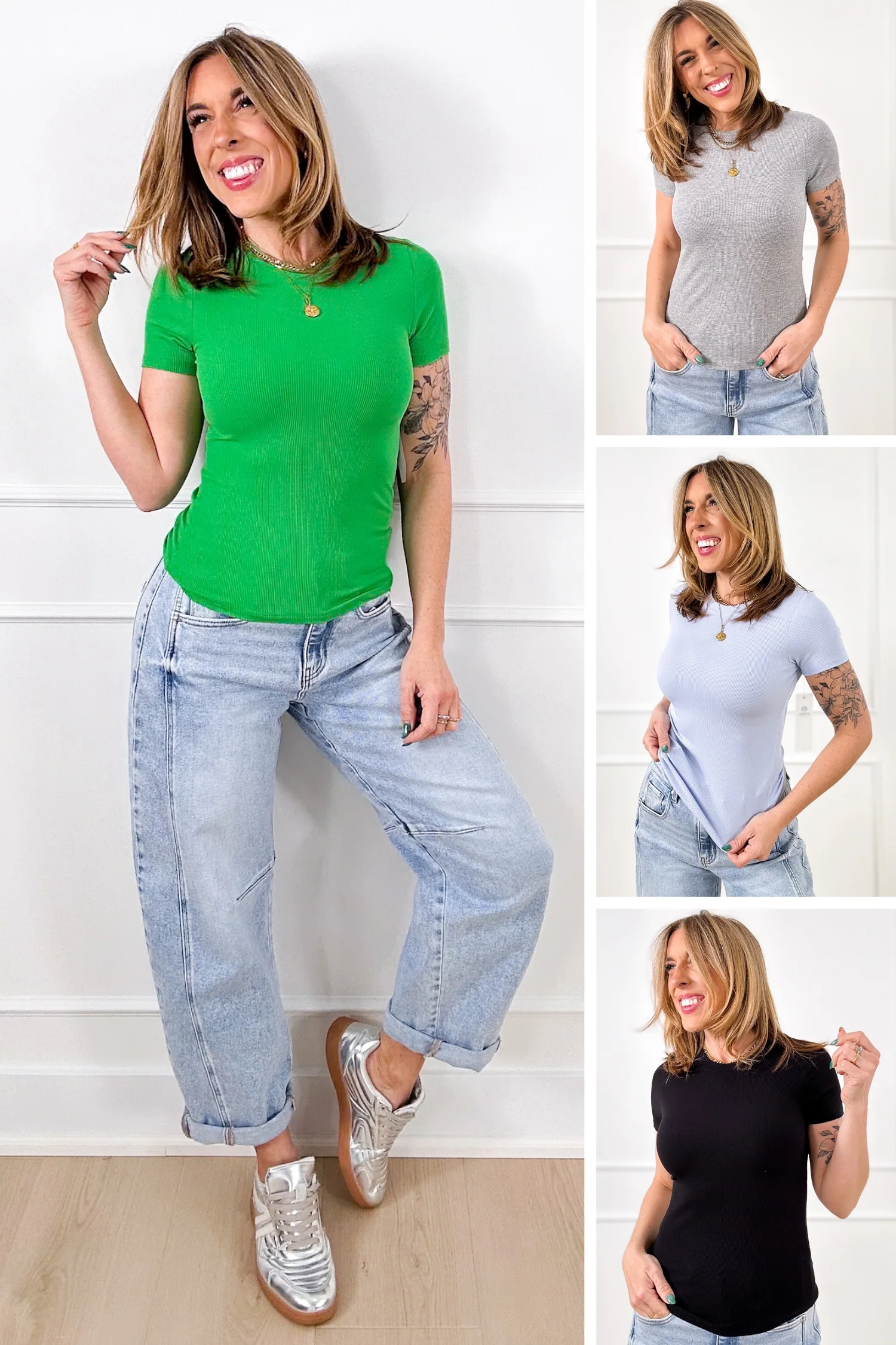 Ribbed Short Sleeve Round Neck Top