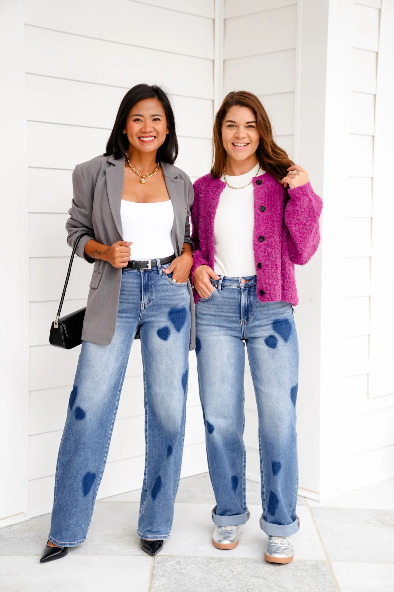 Risen High Rise Medium Wash Heart Print Wide Leg Jeans - Image 10