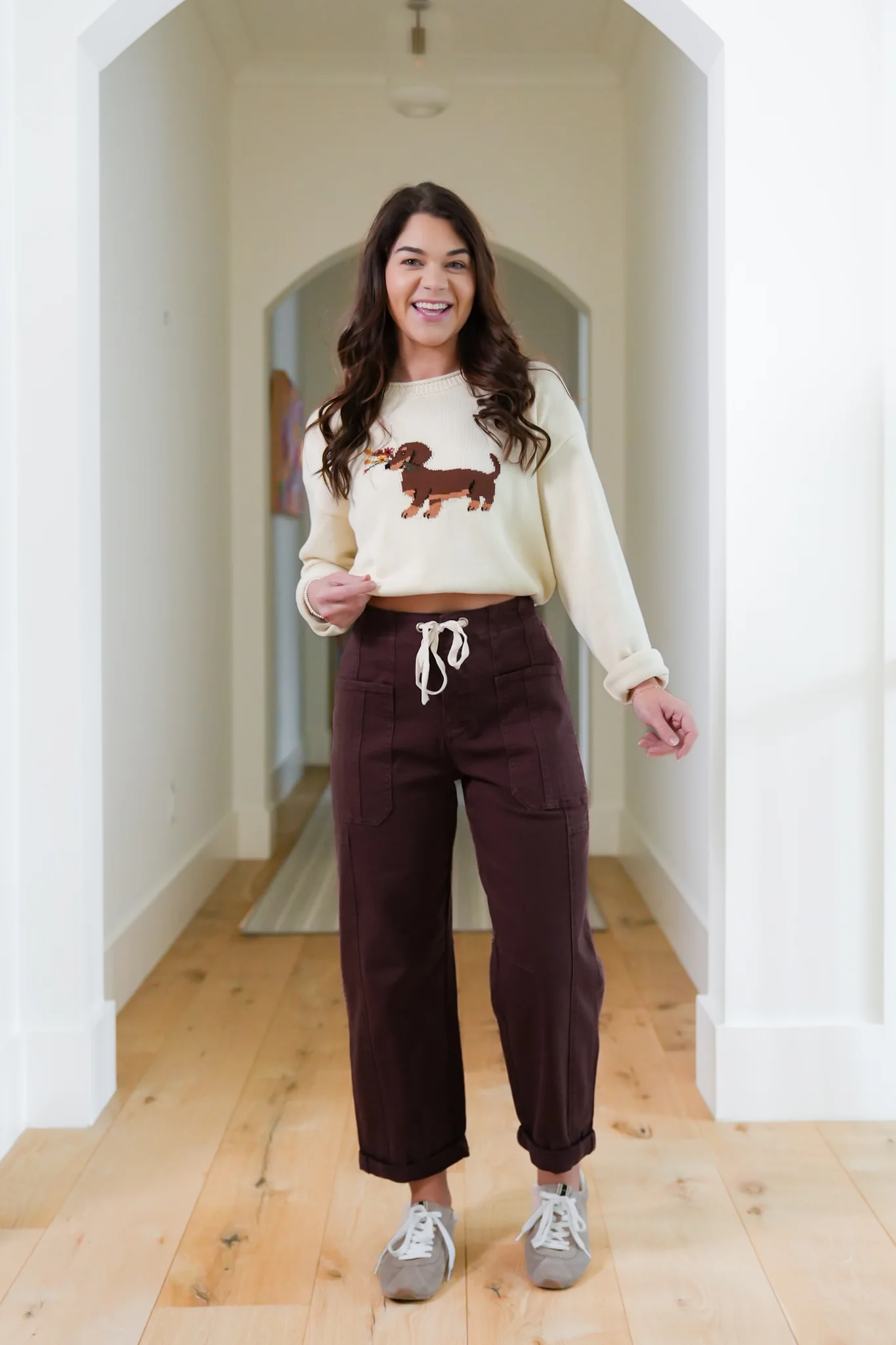 Risen High Rise Brown Wide Leg Barrel Cargo Jeans with Cuff - Image 3
