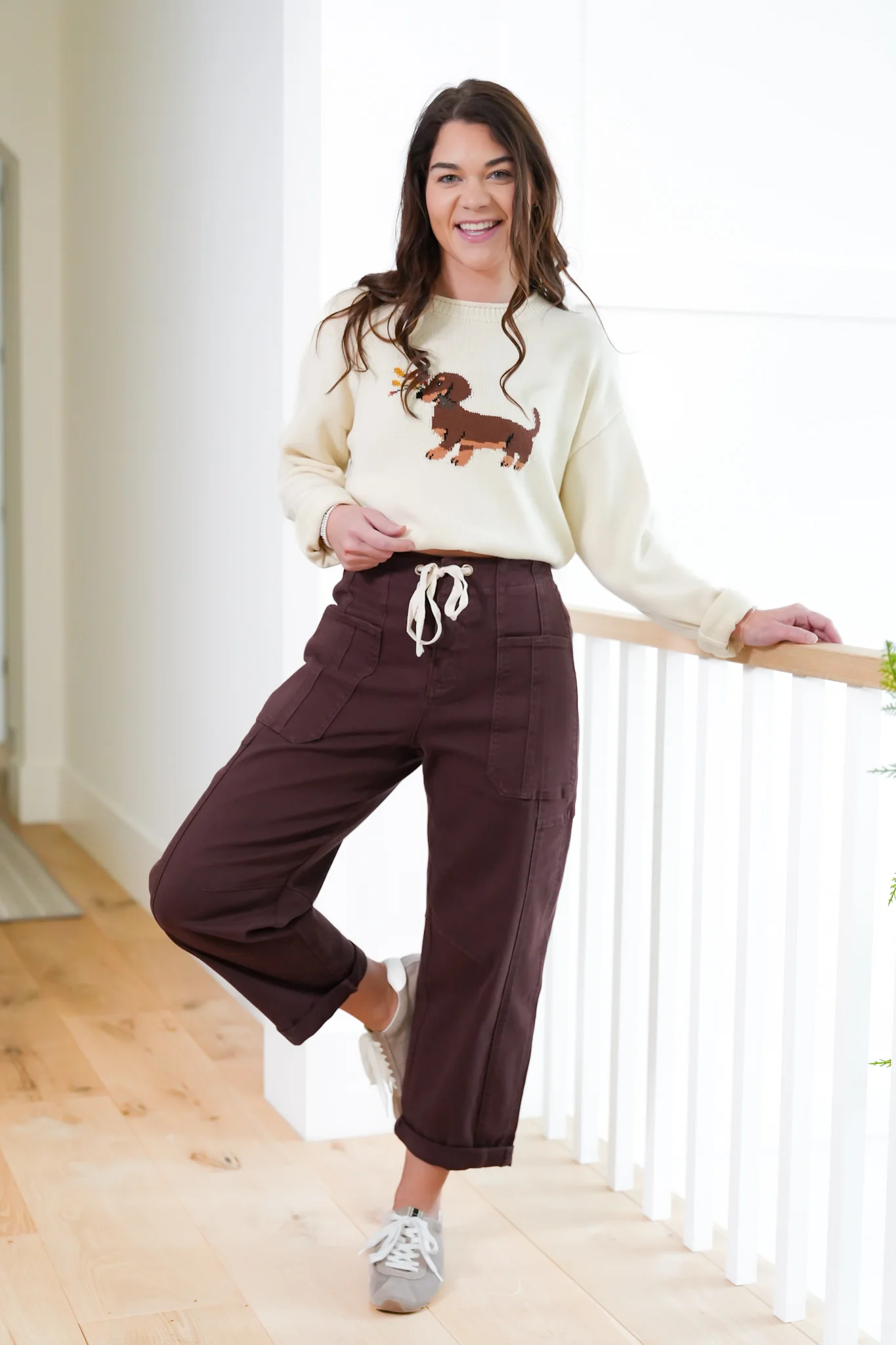 Risen High Rise Brown Wide Leg Barrel Cargo Jeans with Cuff - Image 5