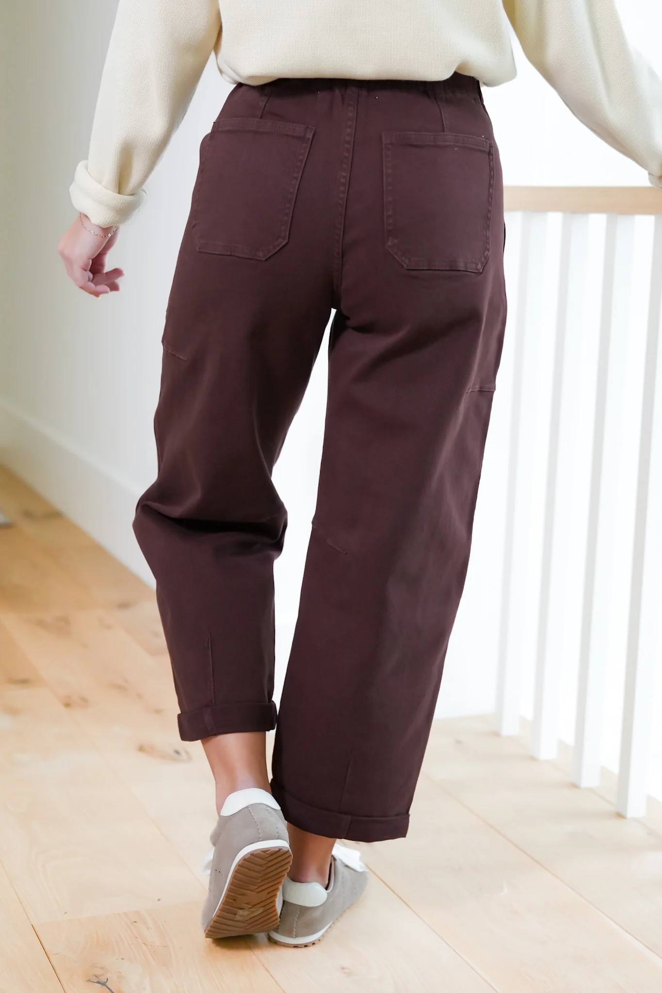 Risen High Rise Brown Wide Leg Barrel Cargo Jeans with Cuff - Image 6