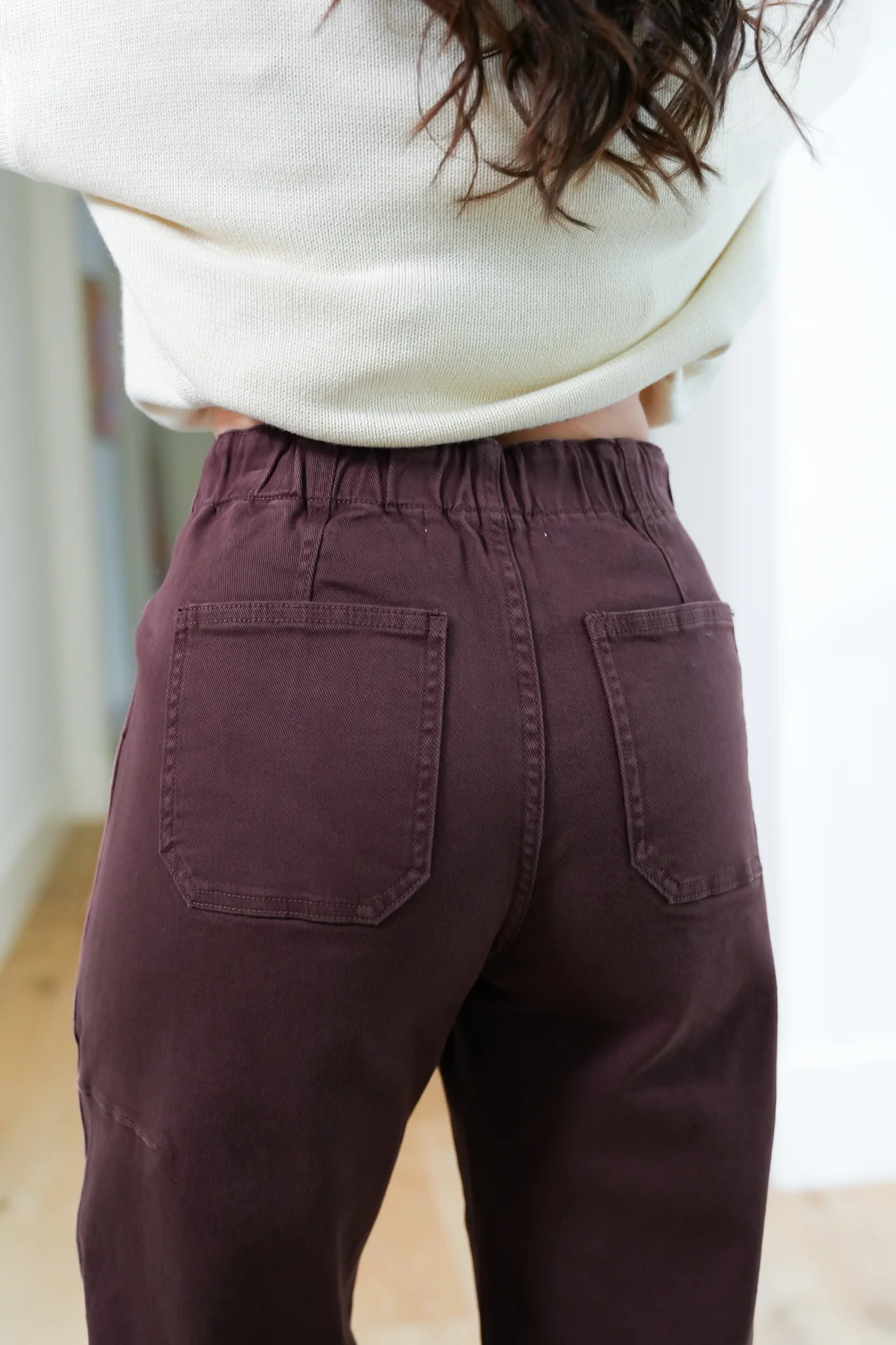 Risen High Rise Brown Wide Leg Barrel Cargo Jeans with Cuff - Image 8