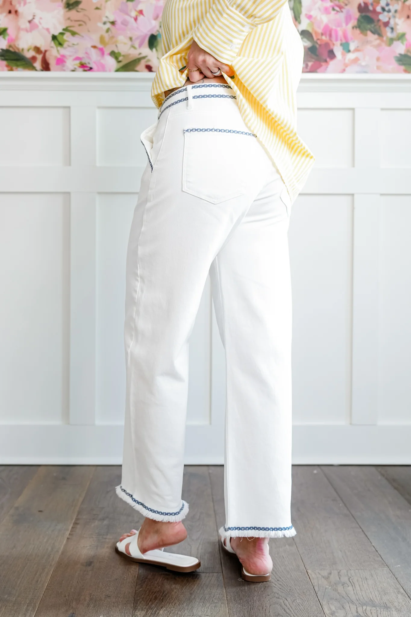 Risen High Rise Cream Tummy Control Embroidered Barrel Jeans - Image 11