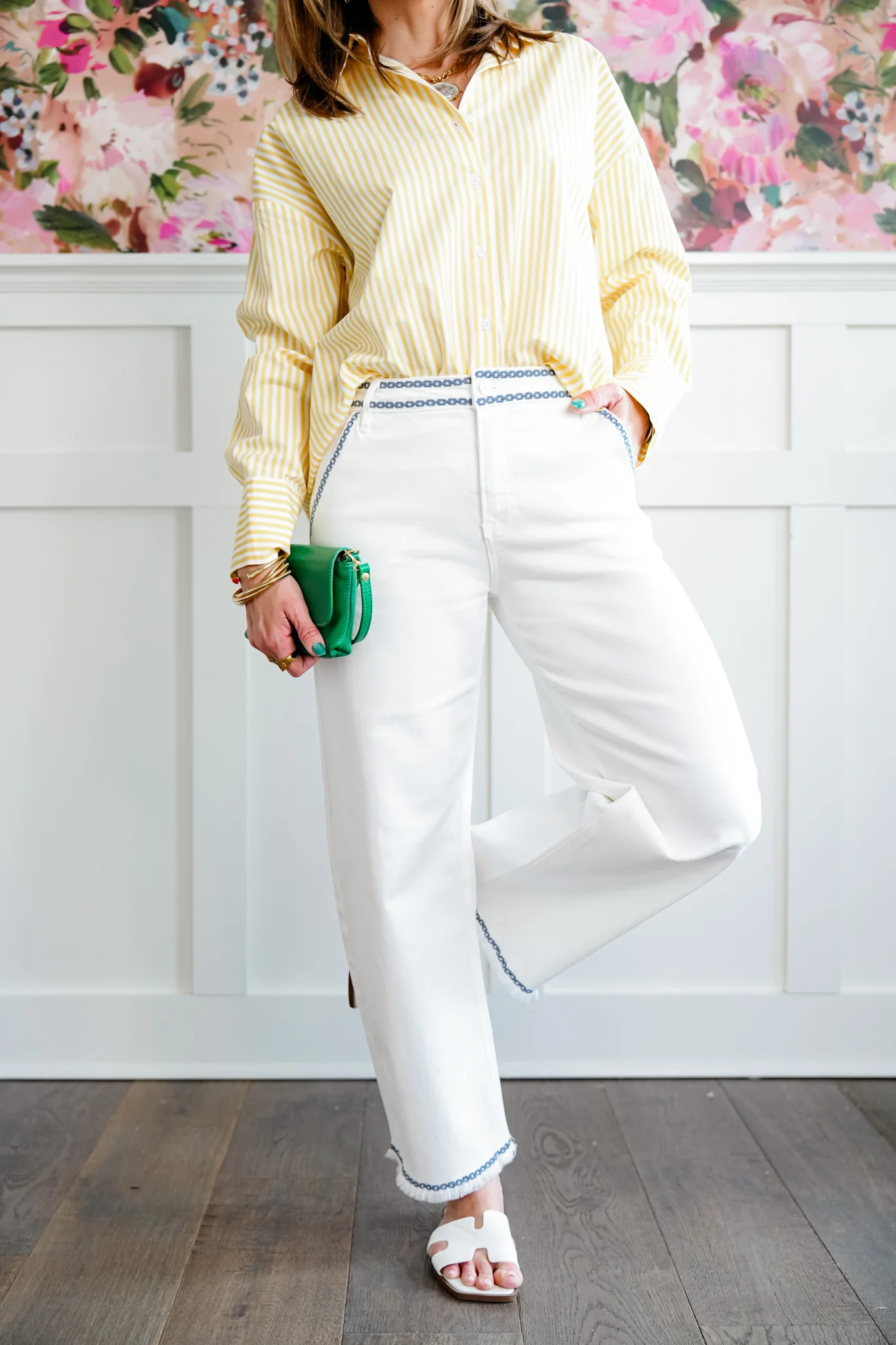Risen High Rise Cream Tummy Control Embroidered Barrel Jeans - Image 9