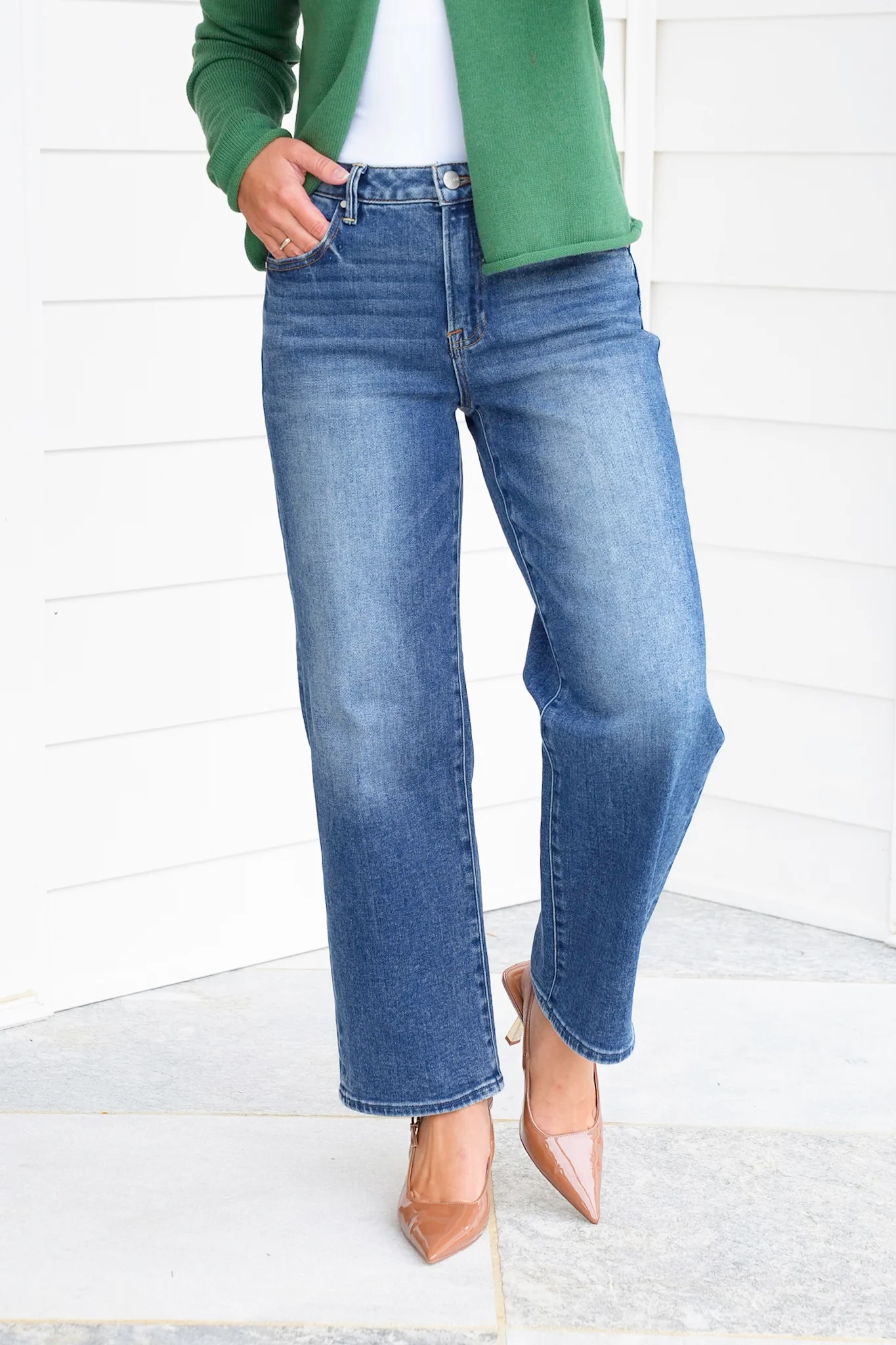 Risen High Rise Dark Wash Ankle Barrel Jeans with Cuff - Image 3