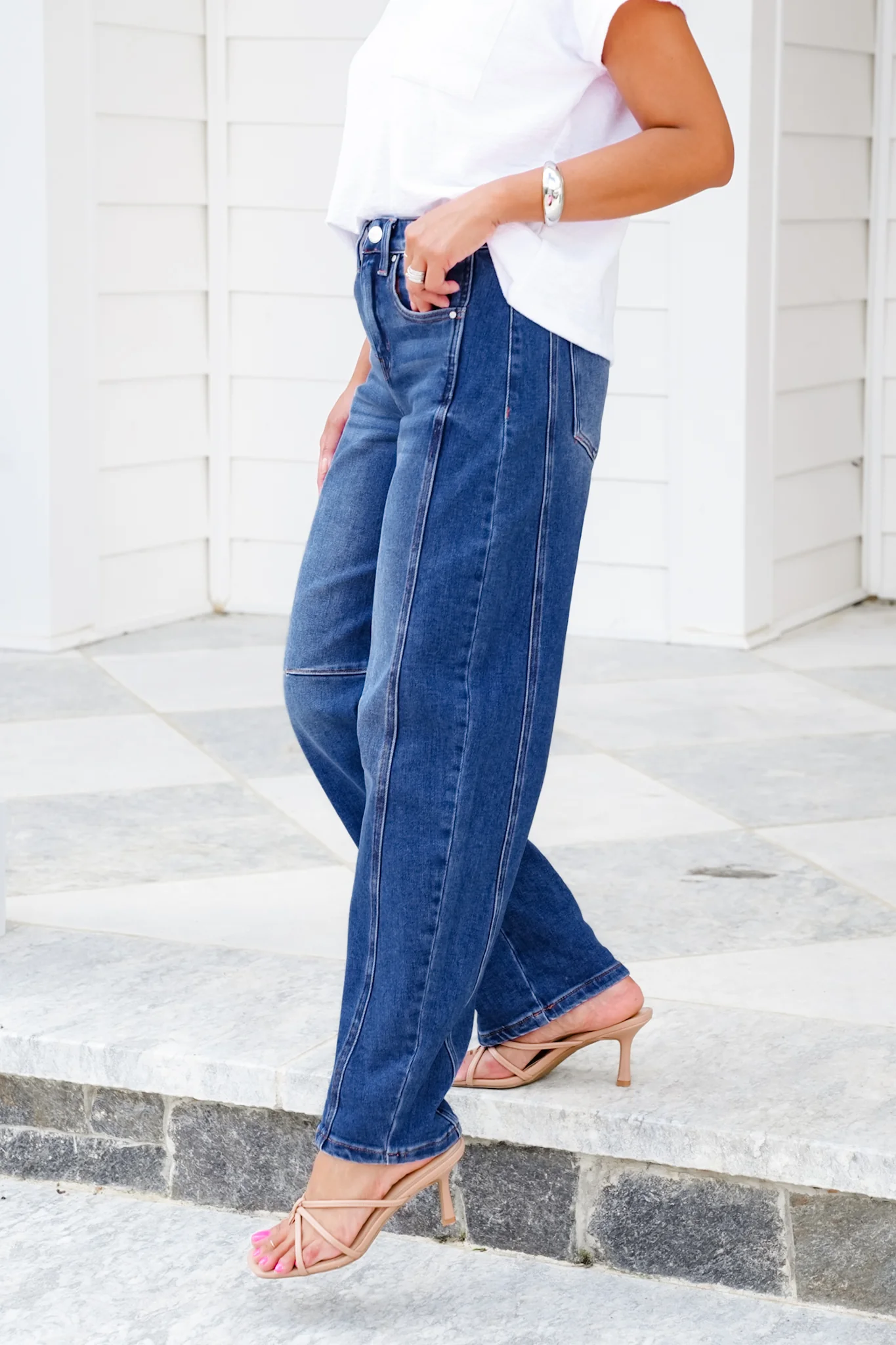 Restock! Risen High Rise Dark Wash Boyfriend Cuffed Barrel Jeans - Image 3