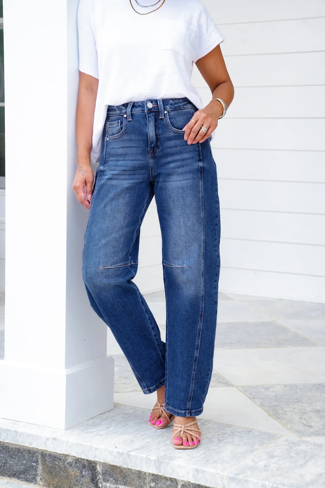 Restock! Risen High Rise Dark Wash Boyfriend Cuffed Barrel Jeans - Image 7