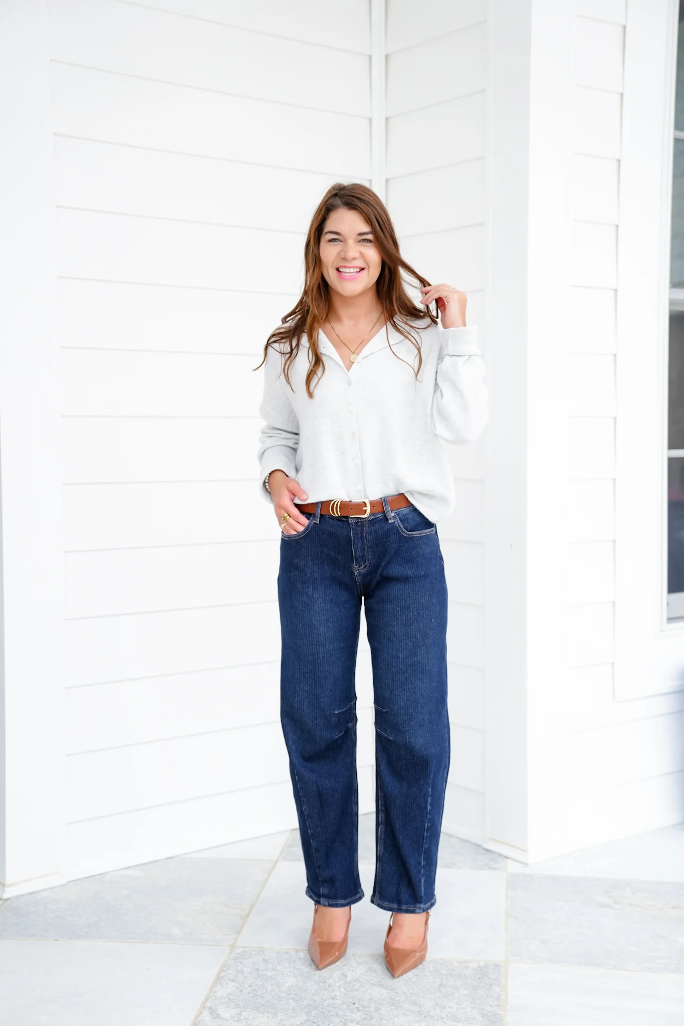 Risen Sunday Market High Rise Dark Wash Textured Barrel Jeans - Image 4