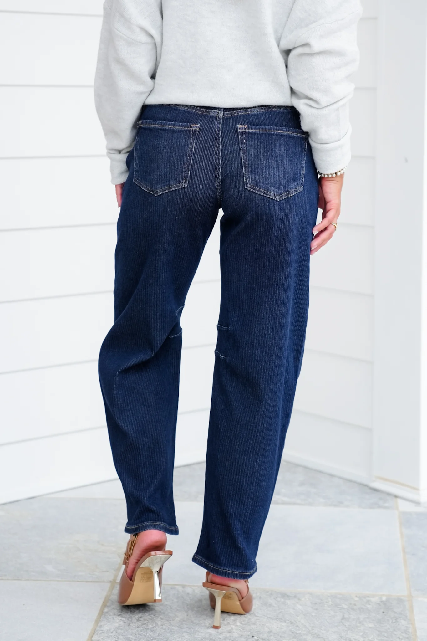 Risen Sunday Market High Rise Dark Wash Textured Barrel Jeans - Image 5