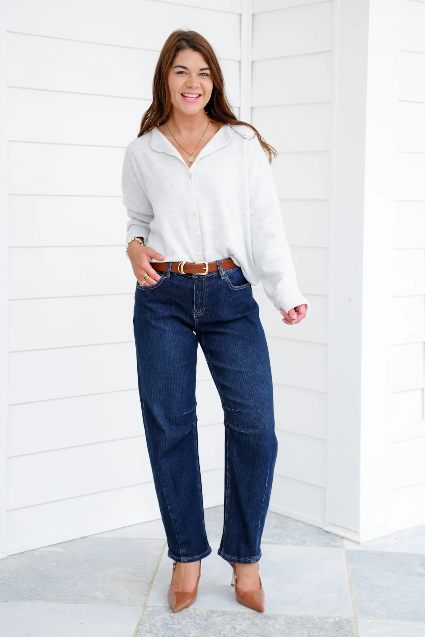 Risen Sunday Market High Rise Dark Wash Textured Barrel Jeans - Image 6