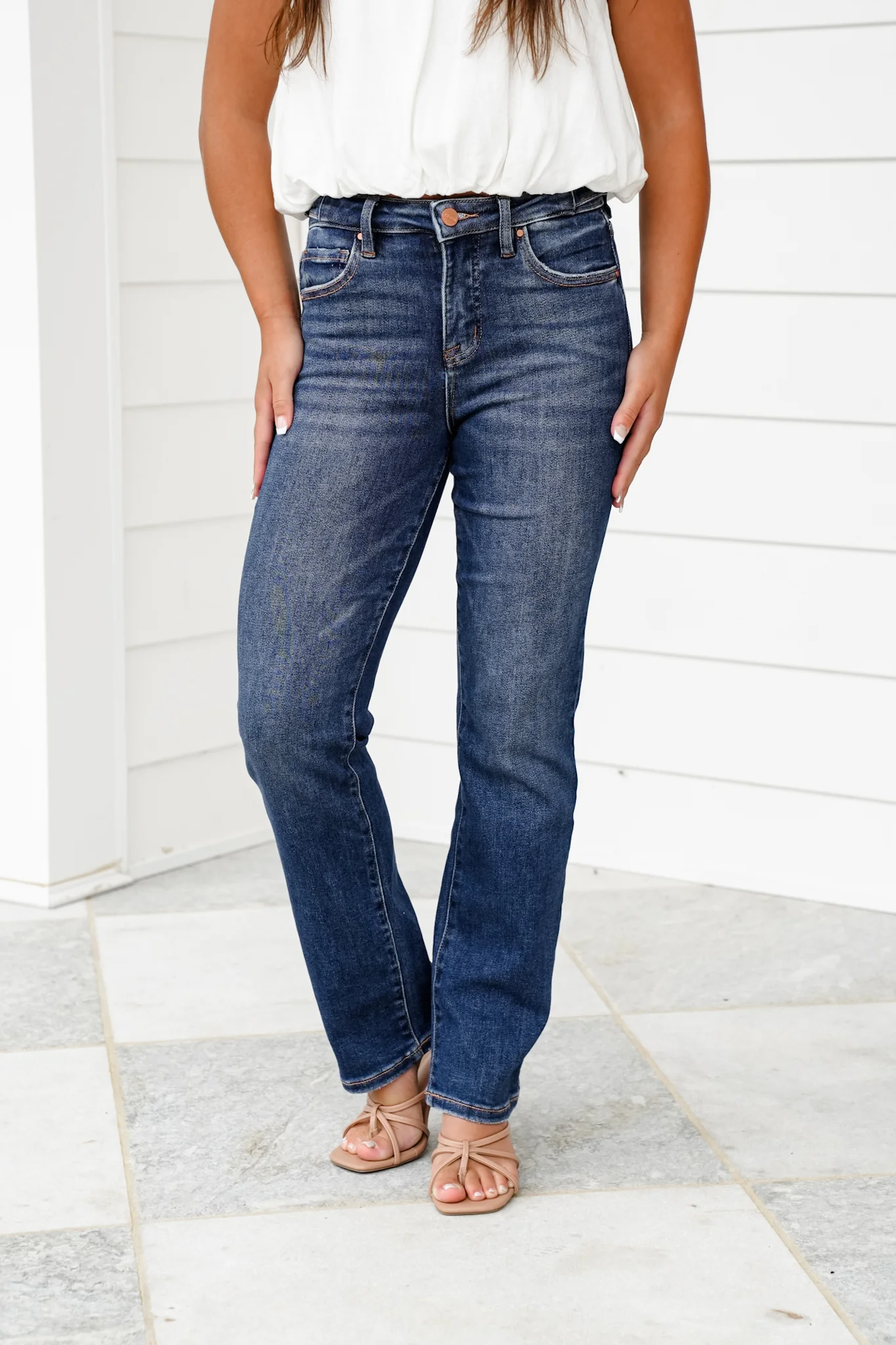Risen The One and Only High Rise Dark Wash Tummy Control Straight Leg Jeans with Adjustable Waistband - Image 12