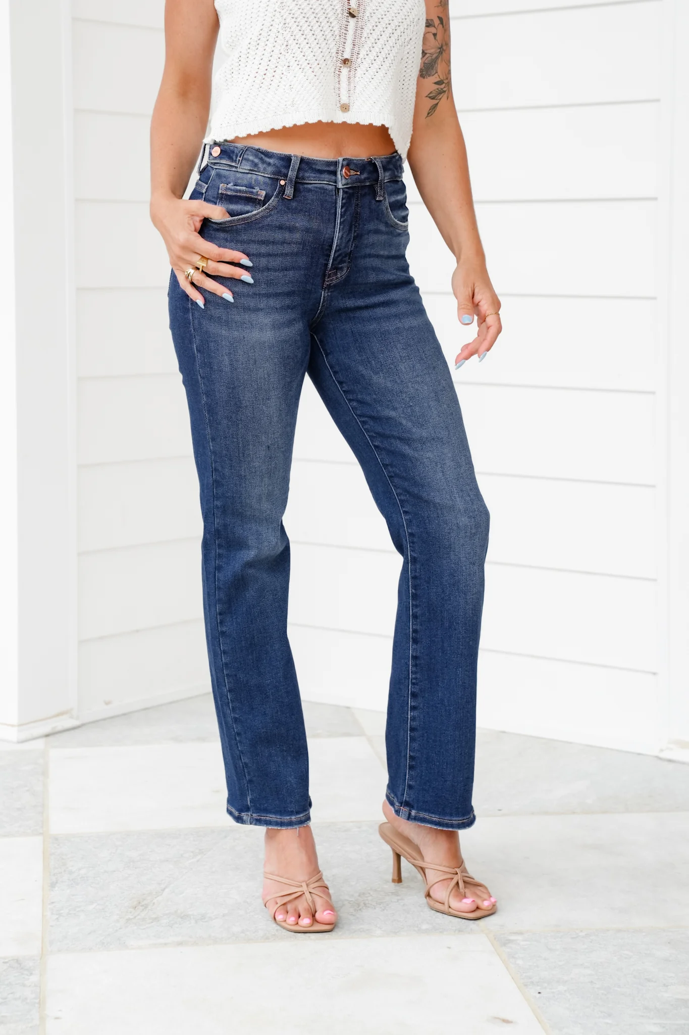 Risen The One and Only High Rise Dark Wash Tummy Control Straight Leg Jeans with Adjustable Waistband - Image 7