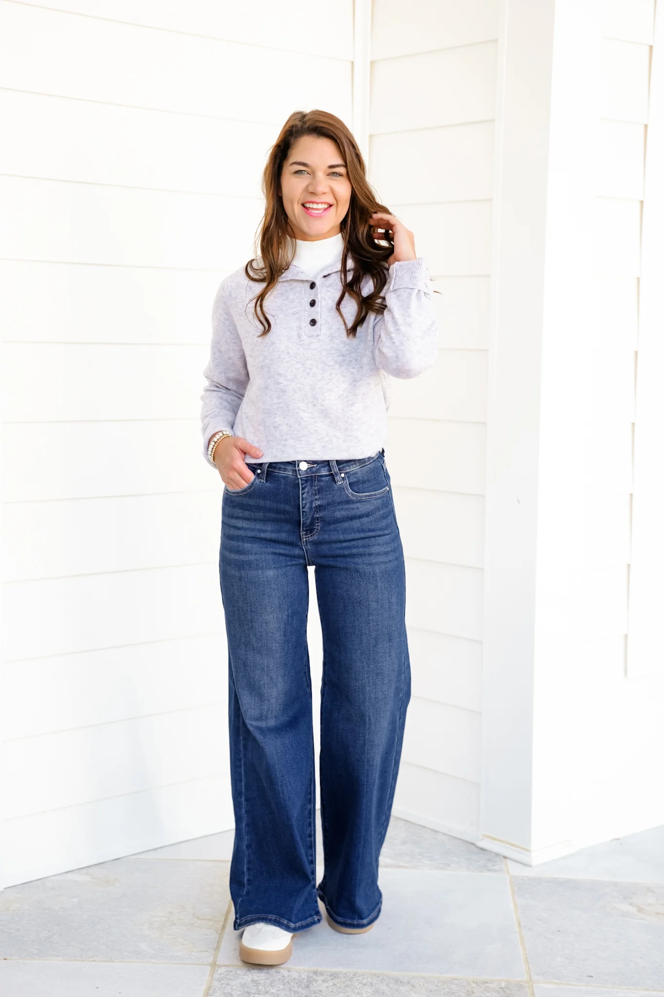 Risen The Opalite High Rise Dark Wash Tummy Control Palazzo Jeans - Image 12