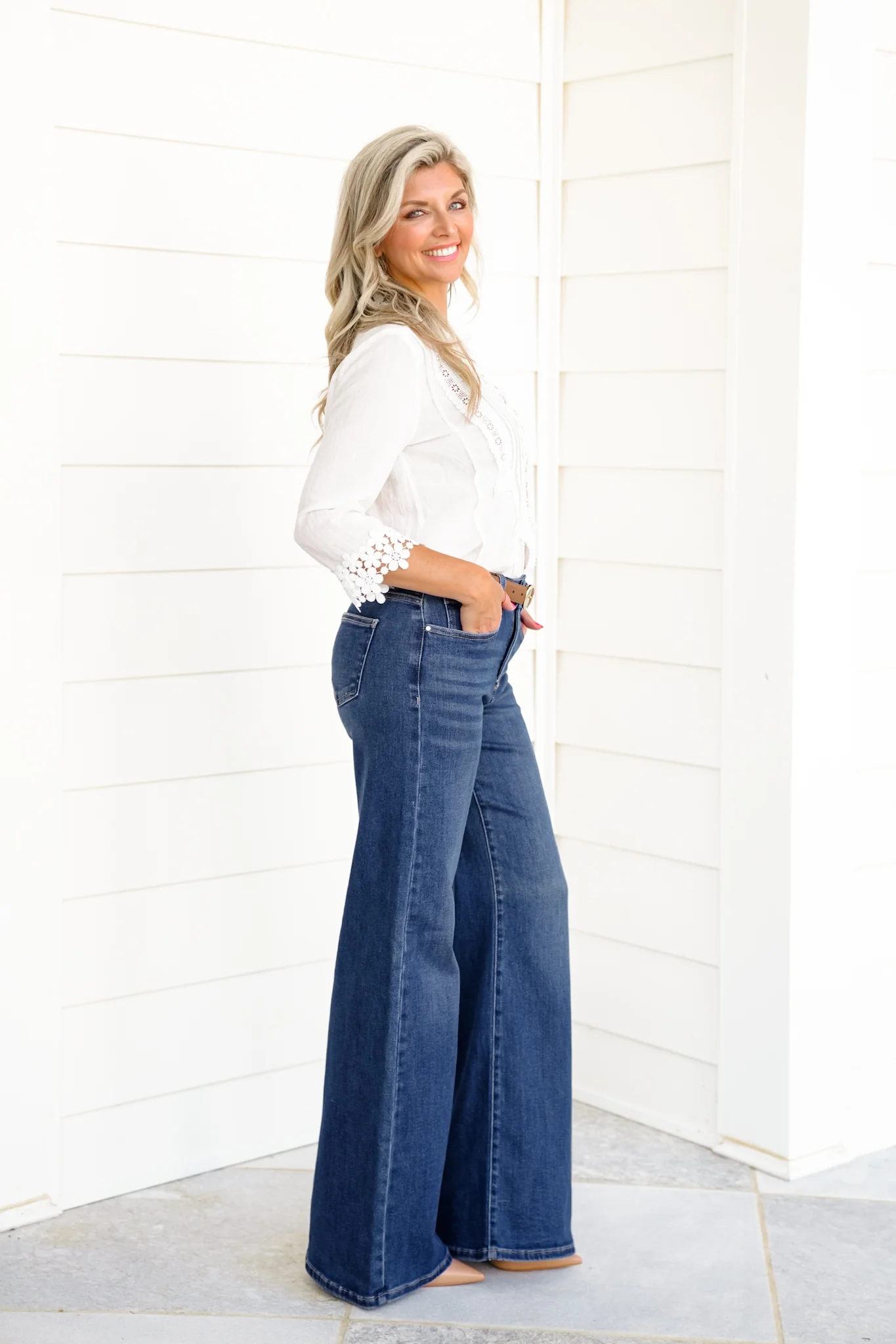 Risen The Opalite High Rise Dark Wash Tummy Control Palazzo Jeans - Image 14