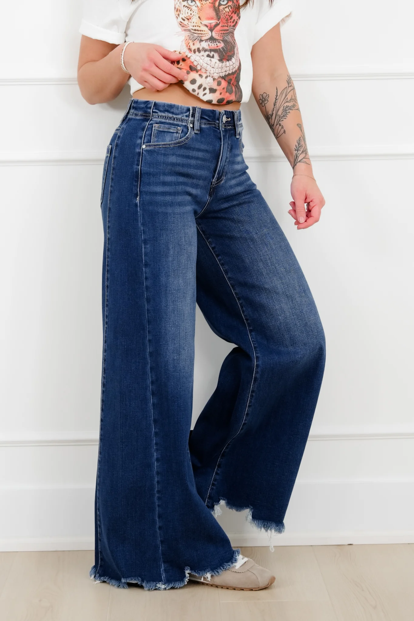 Restock! Risen High Rise Dark Wash Wide Leg Jeans - Image 12