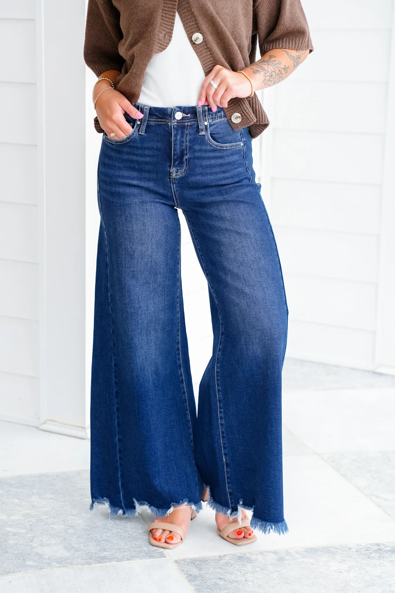Restock! Risen High Rise Dark Wash Wide Leg Jeans - Image 4