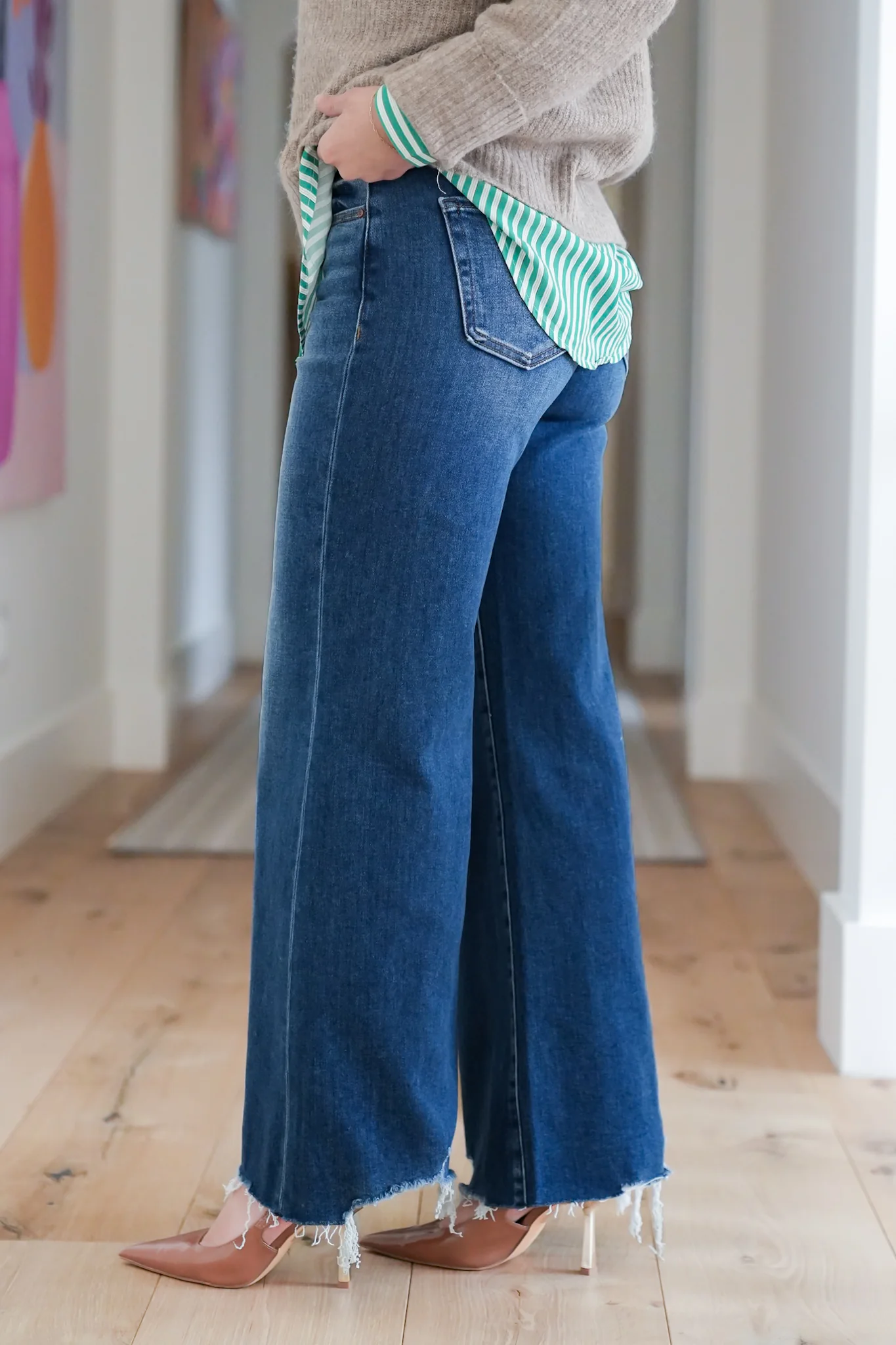 Risen High Rise Dark Wash Wide Leg Jeans - Image 2