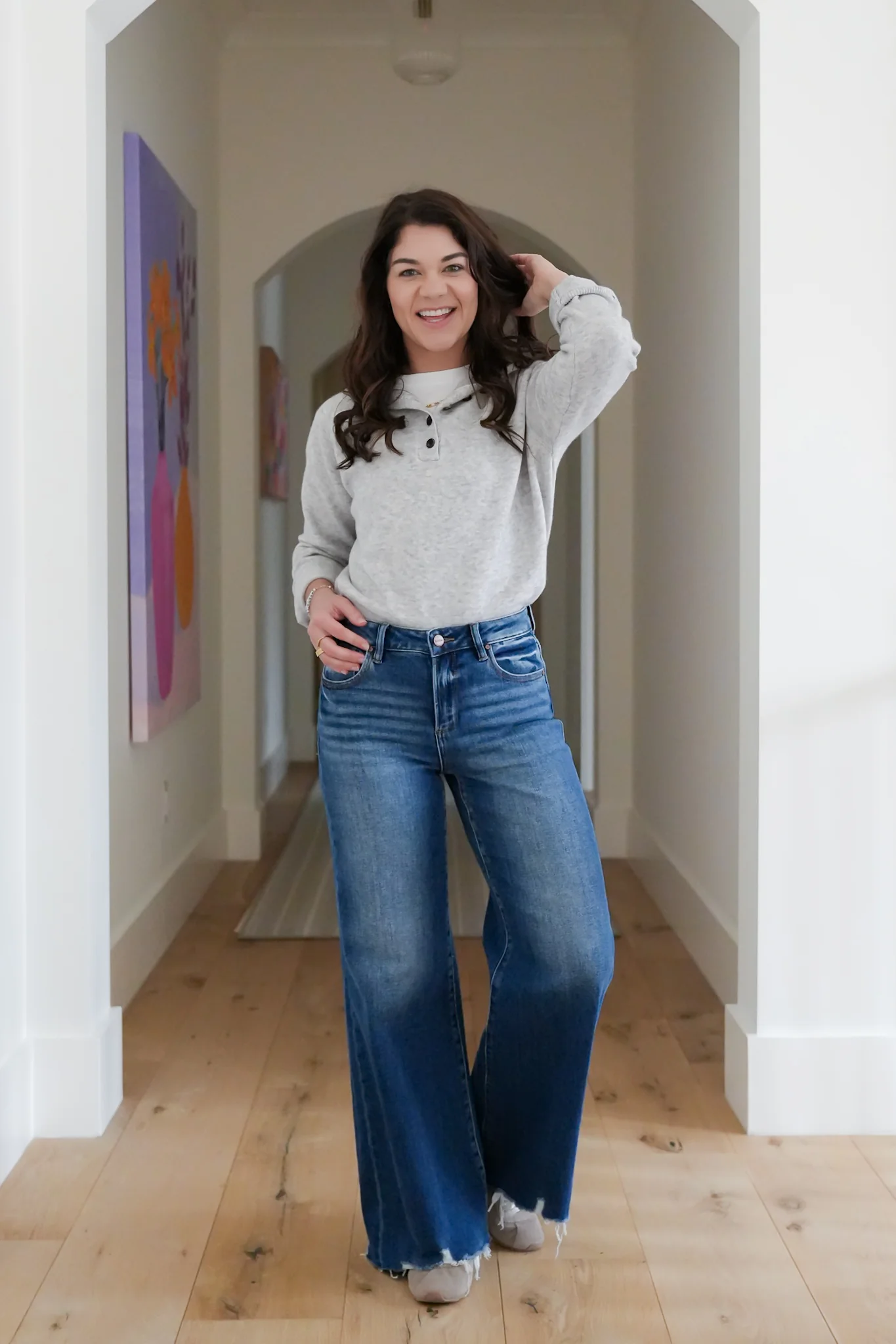 Risen High Rise Dark Wash Wide Leg Jeans - Image 3
