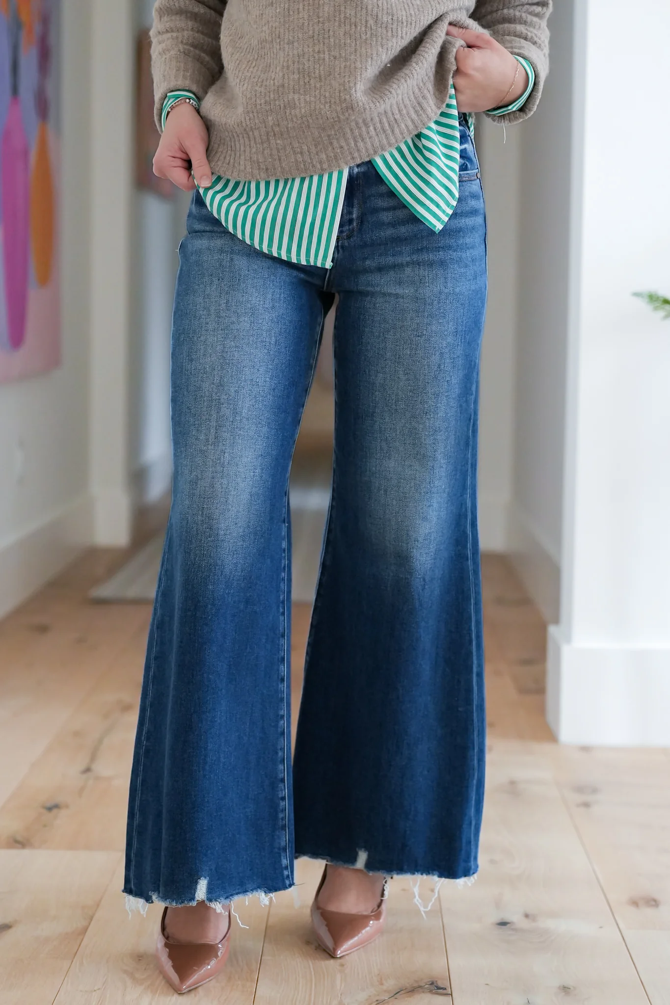 Risen High Rise Dark Wash Wide Leg Jeans - Image 6