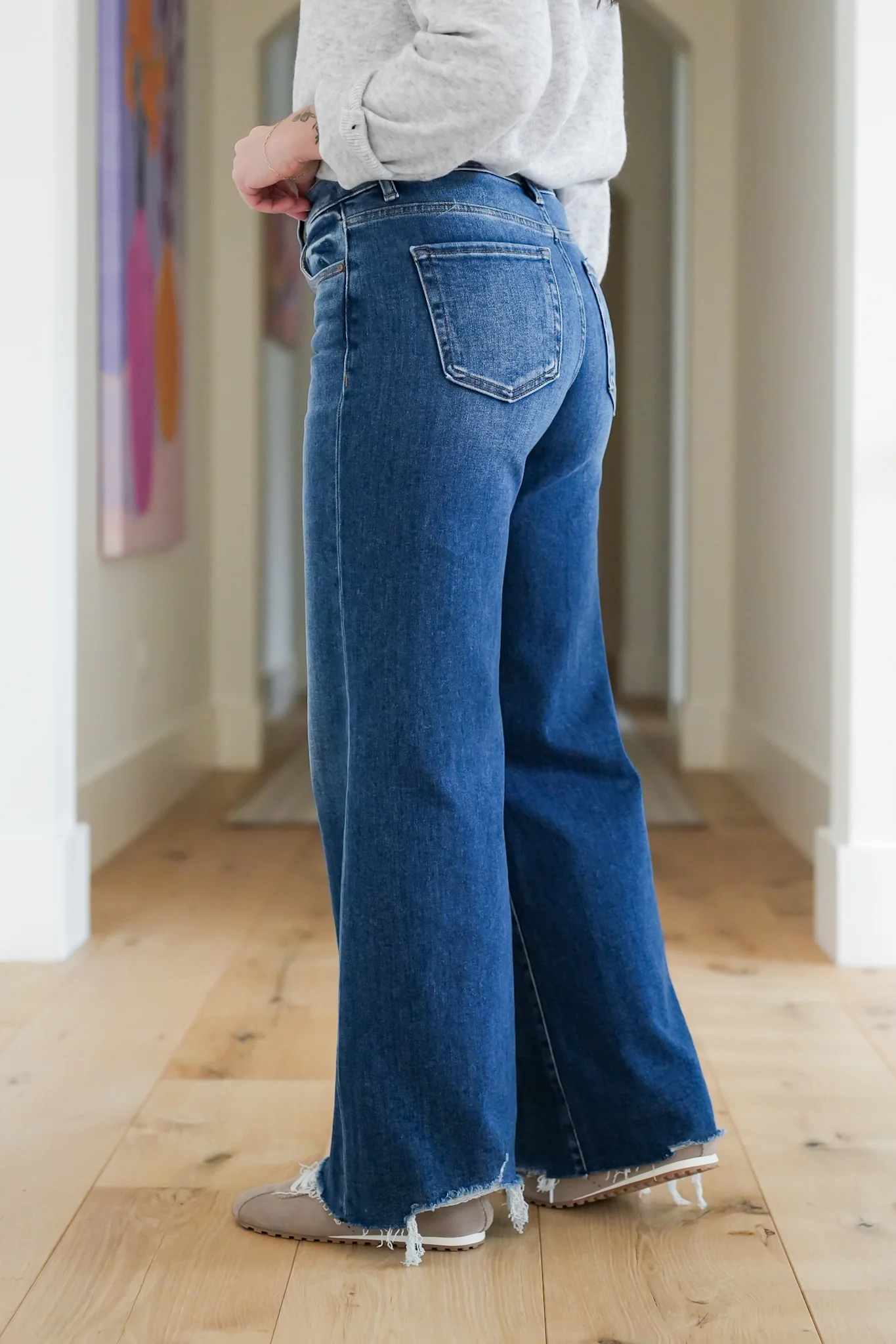 Risen High Rise Dark Wash Wide Leg Jeans - Image 8