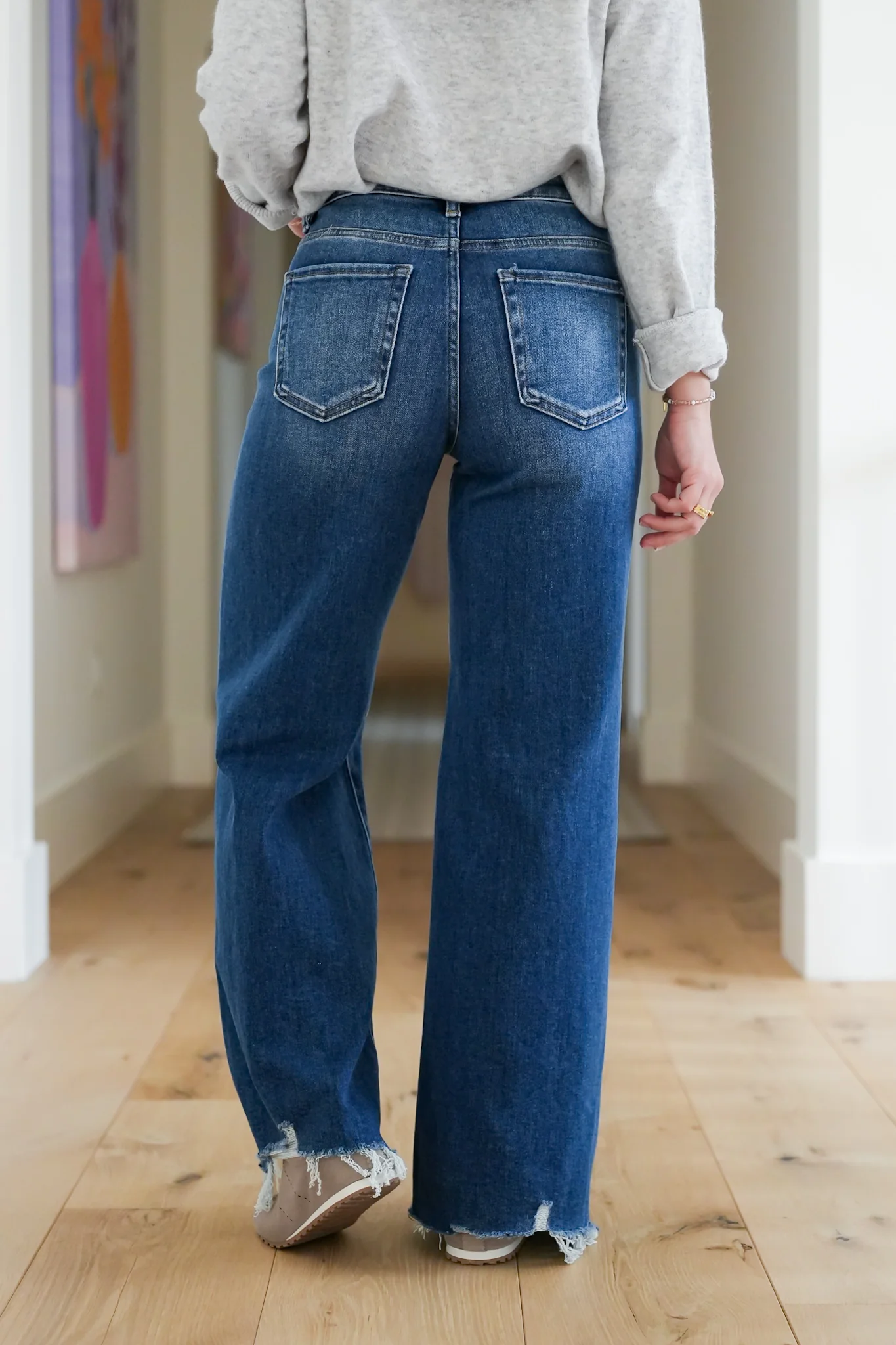 Risen High Rise Dark Wash Wide Leg Jeans - Image 9