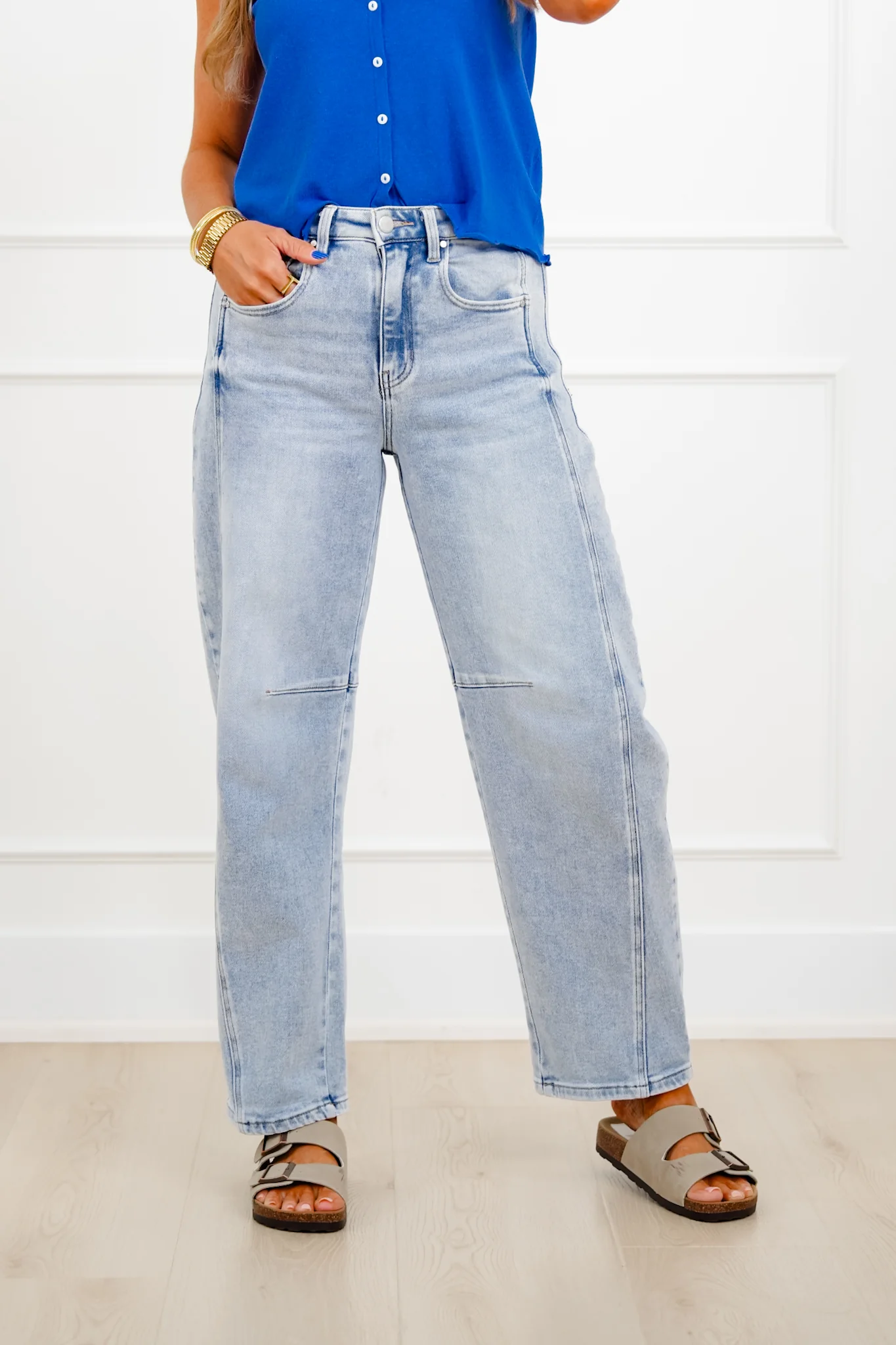 Restock! Risen The Hollis Light Wash Boyfriend Cuffed Barrel Jeans - Image 15