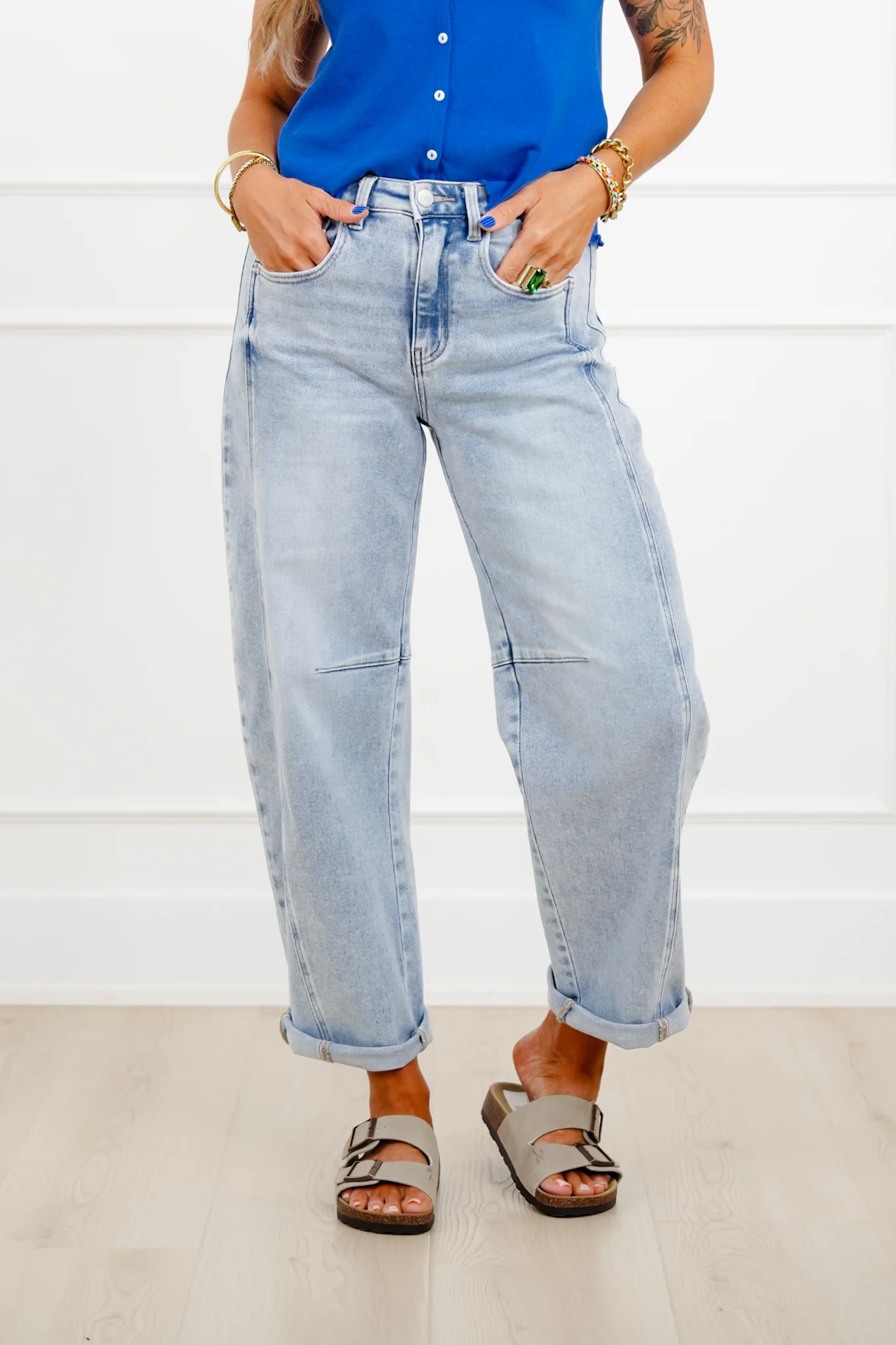 Restock! Risen The Hollis Light Wash Boyfriend Cuffed Barrel Jeans - Image 9