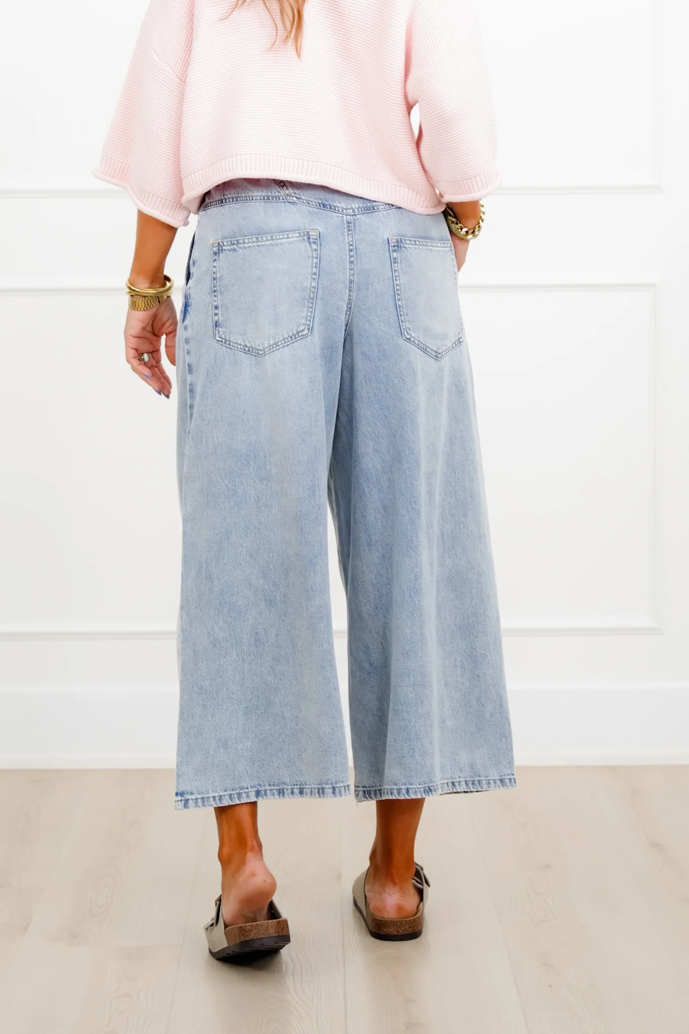 Risen High Rise Light Wash Cropped Wide Leg Tie Belted Jeans - Image 5