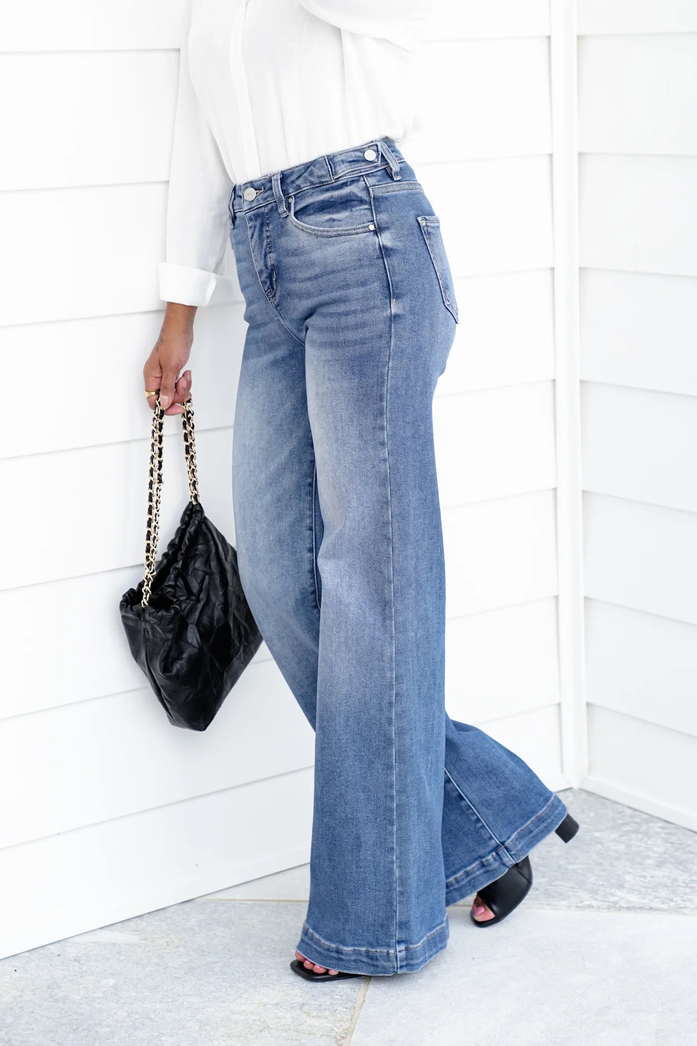 Risen High Rise Medium Wash Tummy Control Wide Leg Jeans with Adjustable Waistband - Image 4