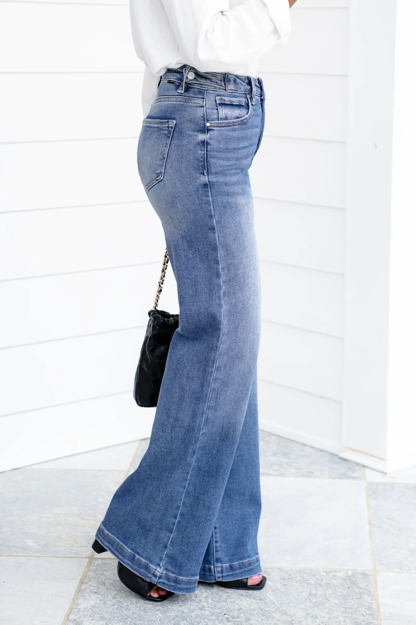 Risen High Rise Medium Wash Tummy Control Wide Leg Jeans with Adjustable Waistband - Image 6