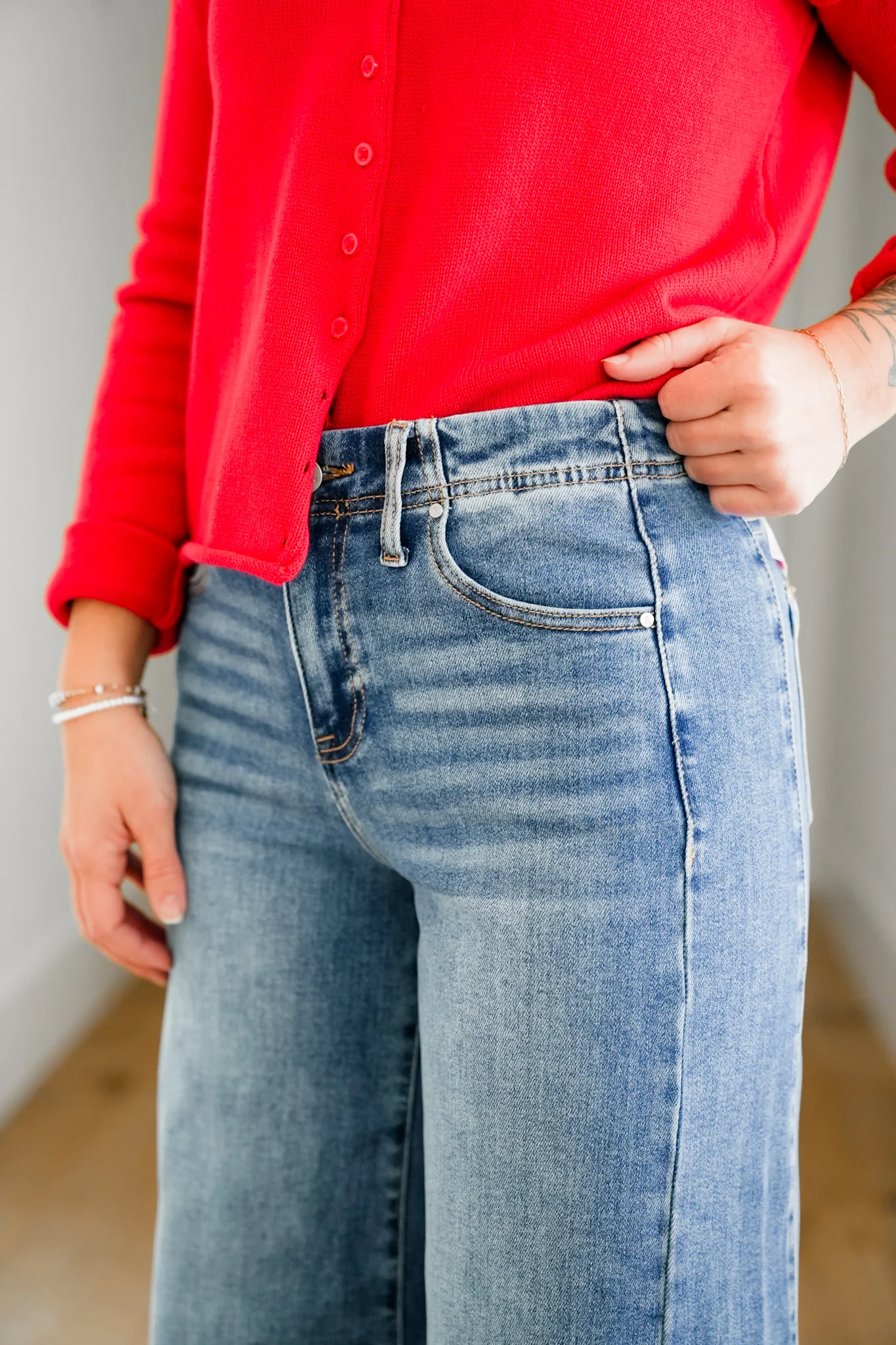 Risen High Rise Medium Wash Wide Leg Jeans - Image 2