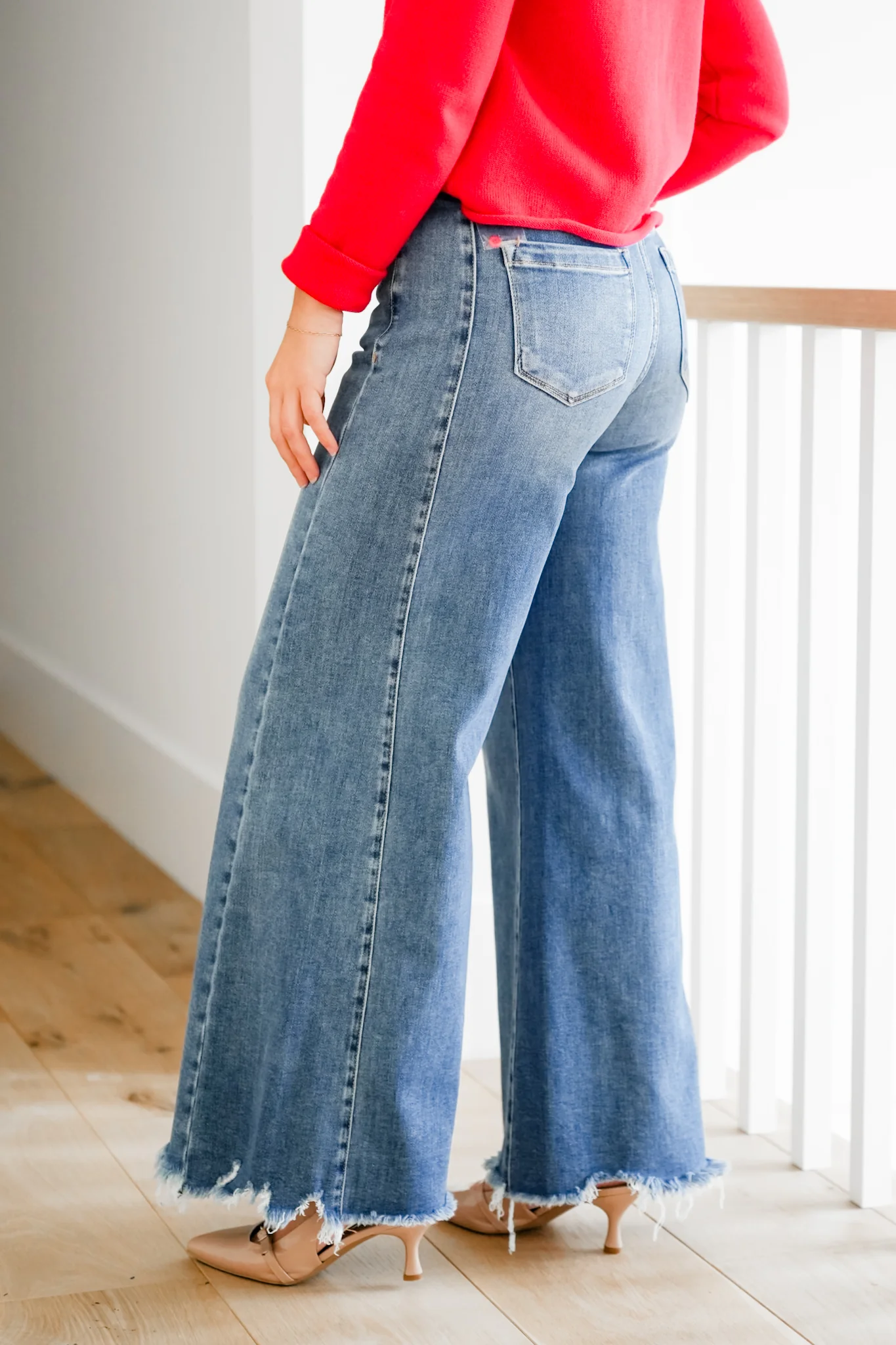Risen High Rise Medium Wash Wide Leg Jeans - Image 3