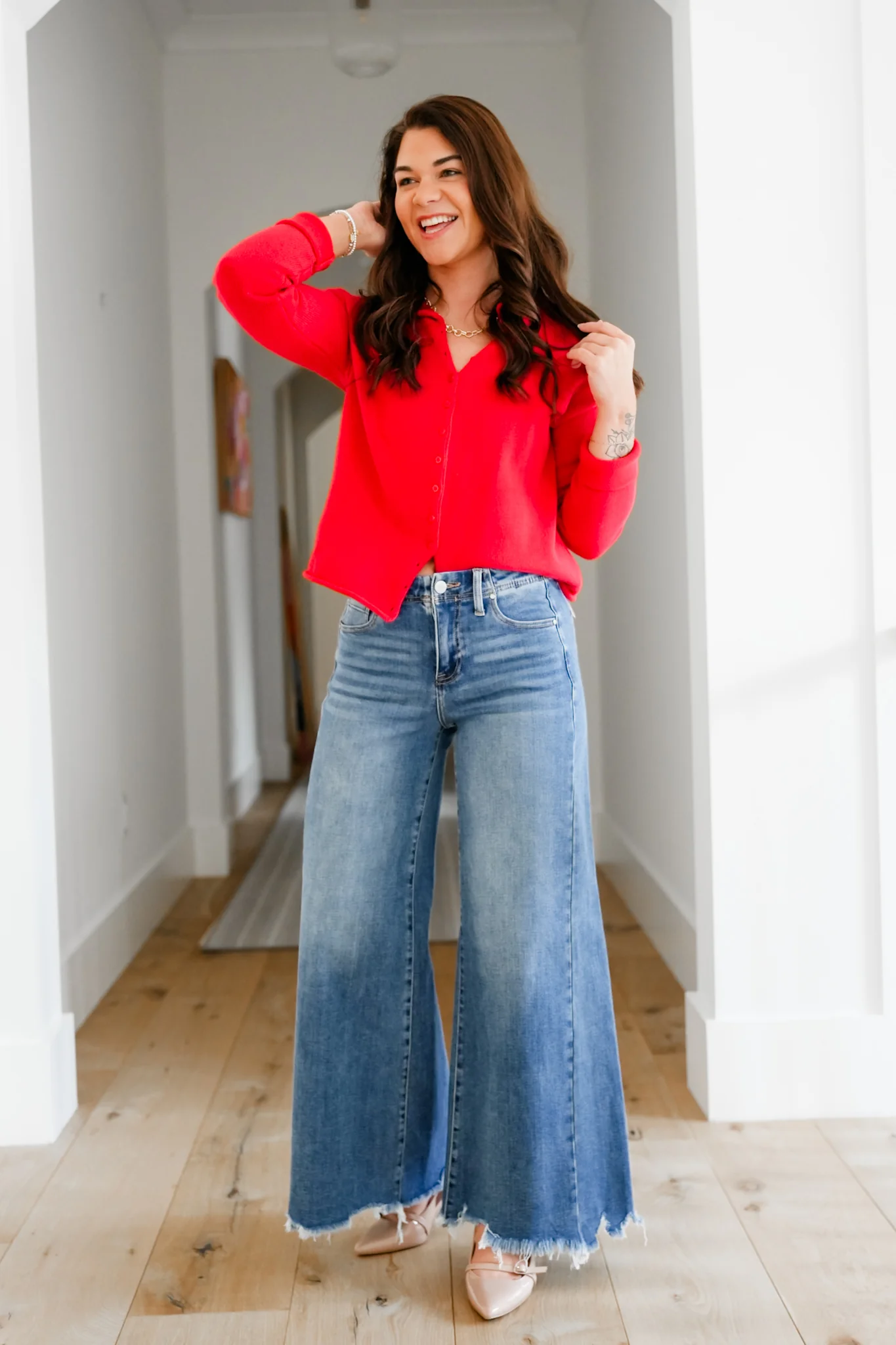 Risen High Rise Medium Wash Wide Leg Jeans - Image 4