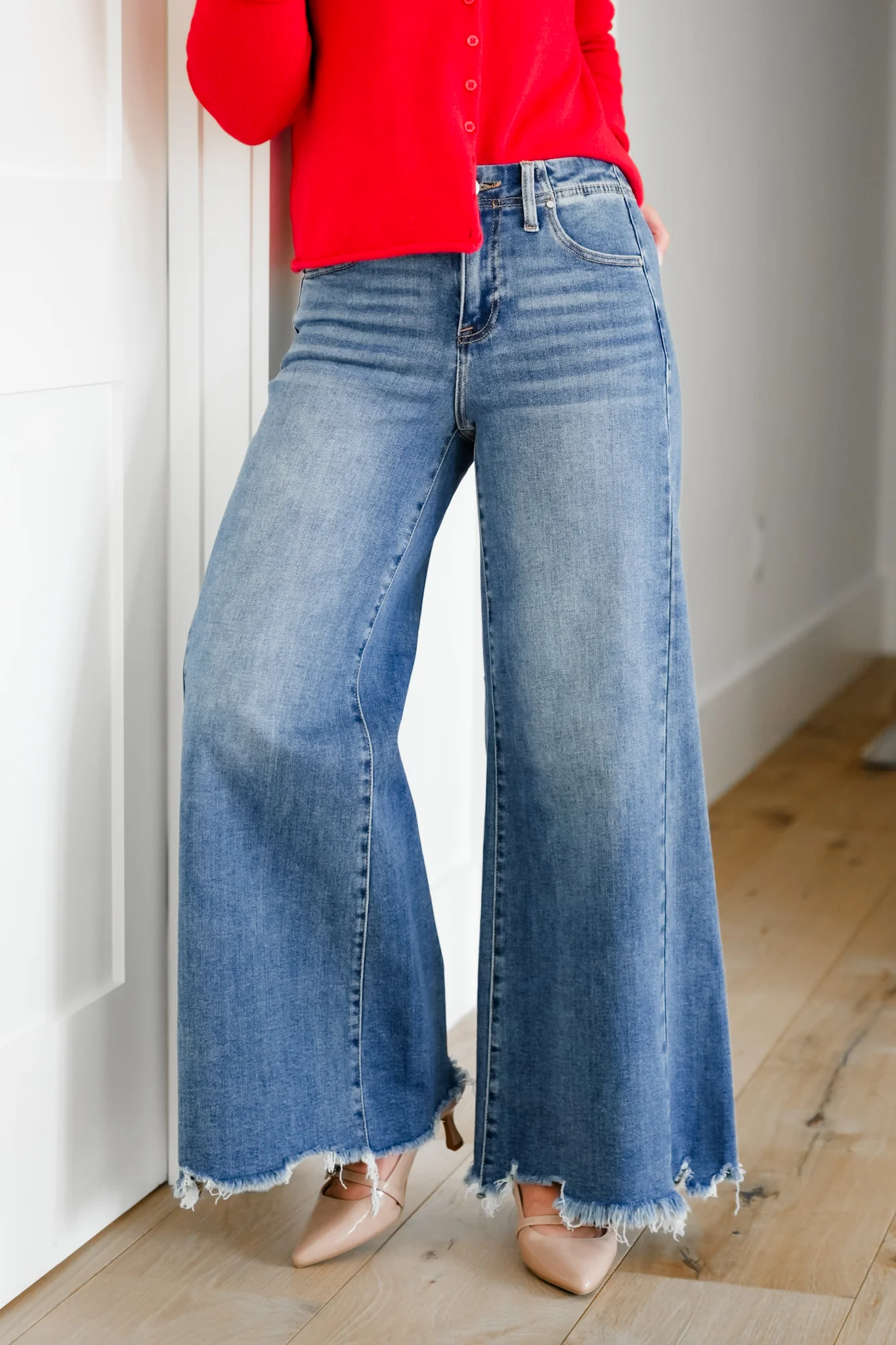 Risen High Rise Medium Wash Wide Leg Jeans - Image 7