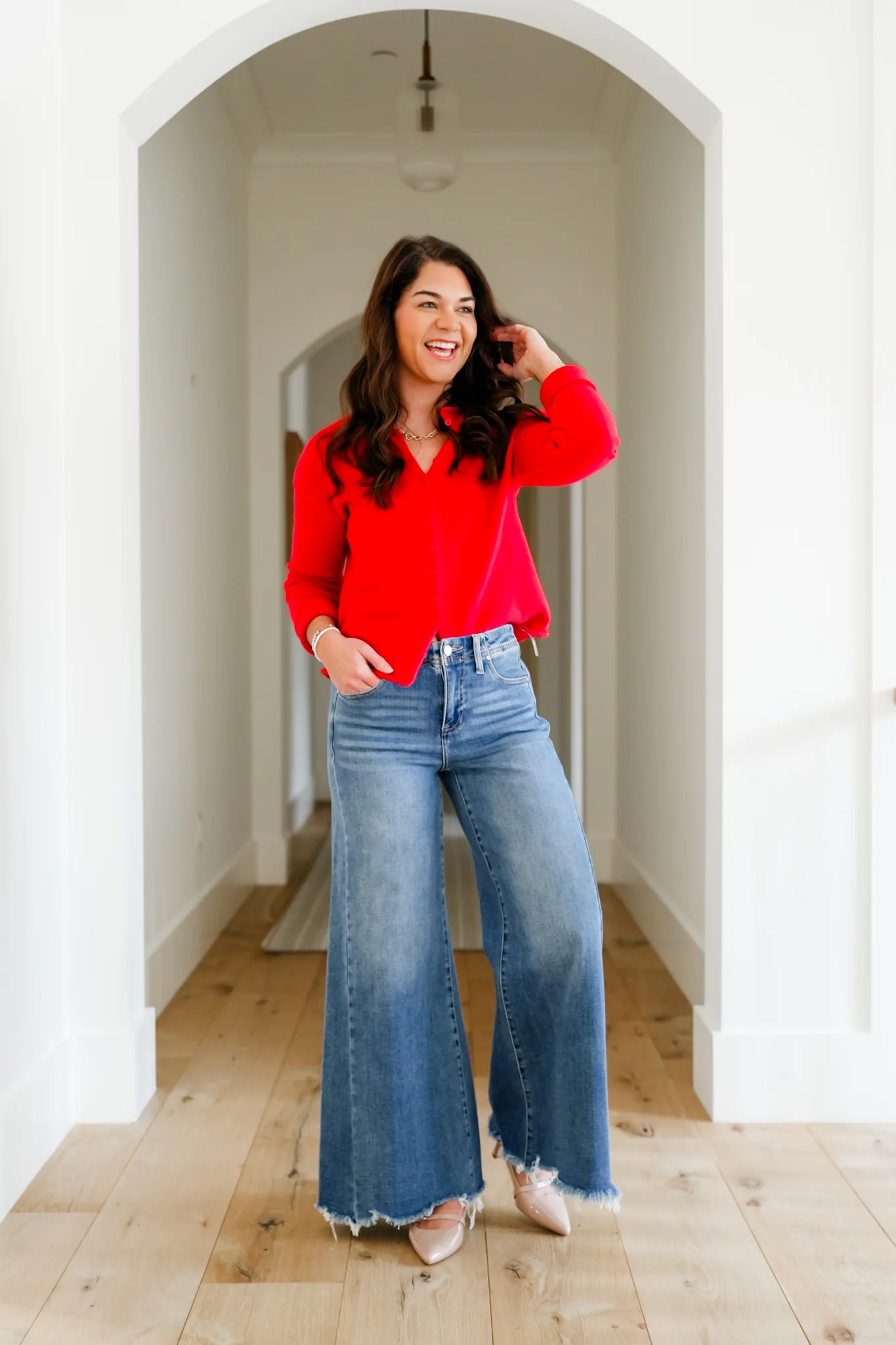 Risen High Rise Medium Wash Wide Leg Jeans - Image 8