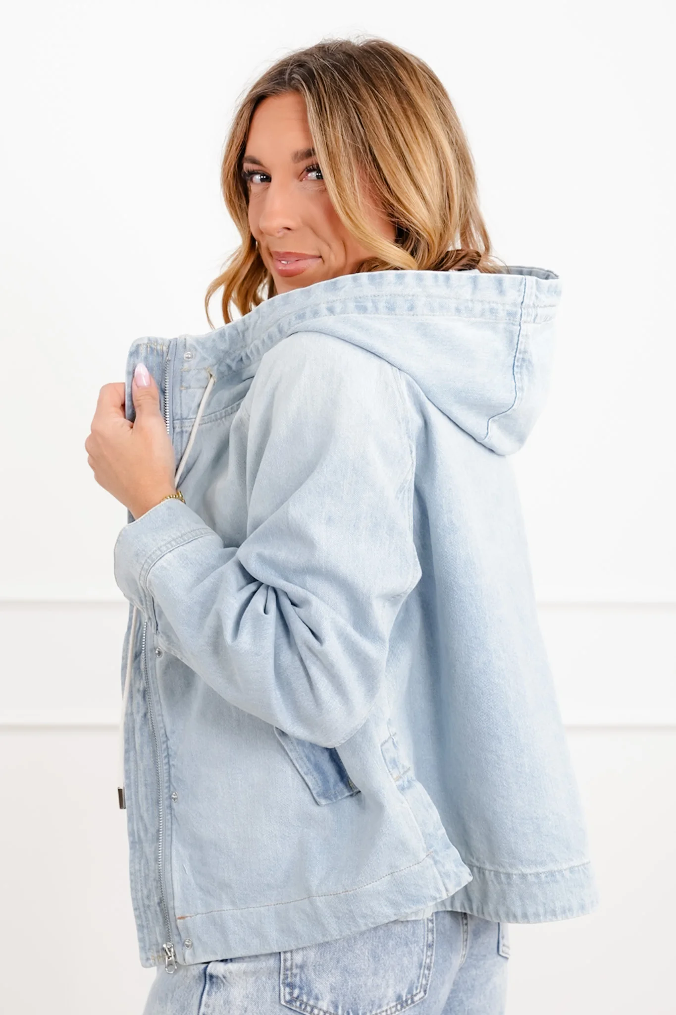 Risen Light Wash Long Sleeve Hooded Jacket - Image 2