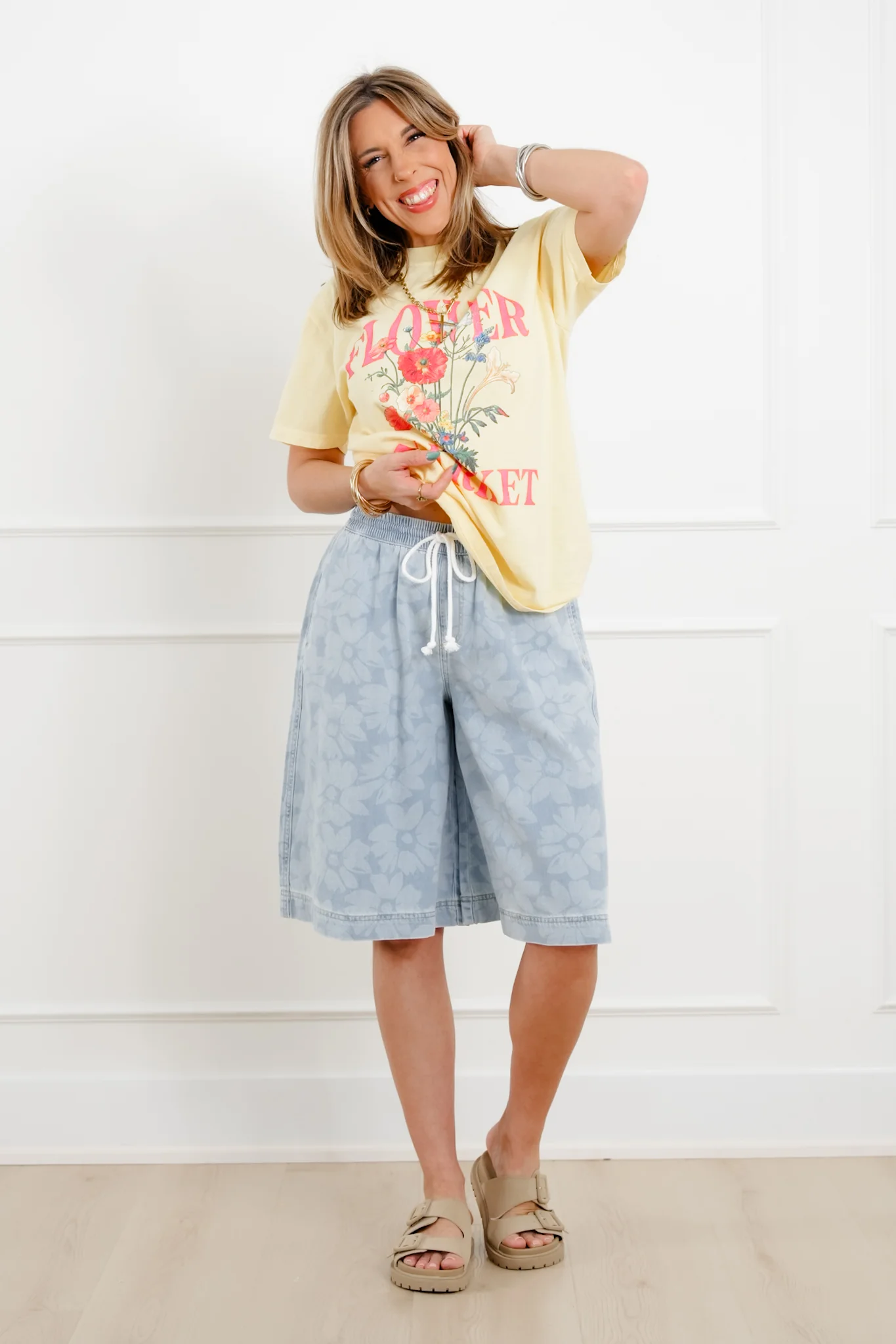 Risen Light Wash Slouchy Floral Culotte Shorts - Image 6