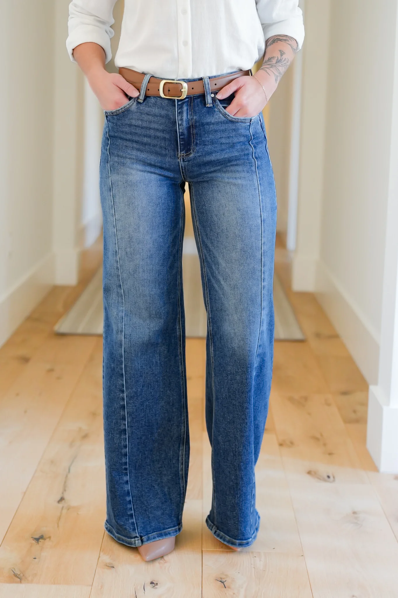 Risen Multi Inseam Dark Wash Wide Leg Seam Front Jeans - Image 10