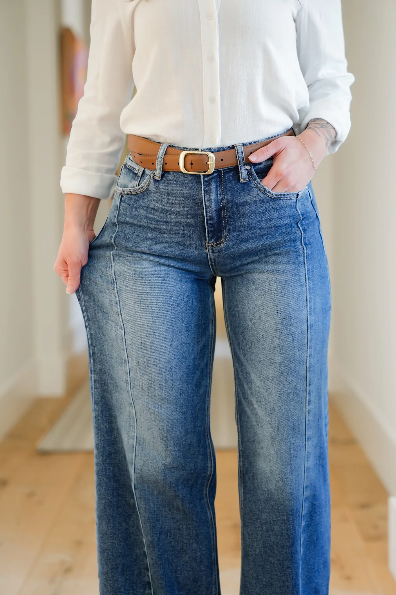Risen Multi Inseam Dark Wash Wide Leg Seam Front Jeans - Image 3