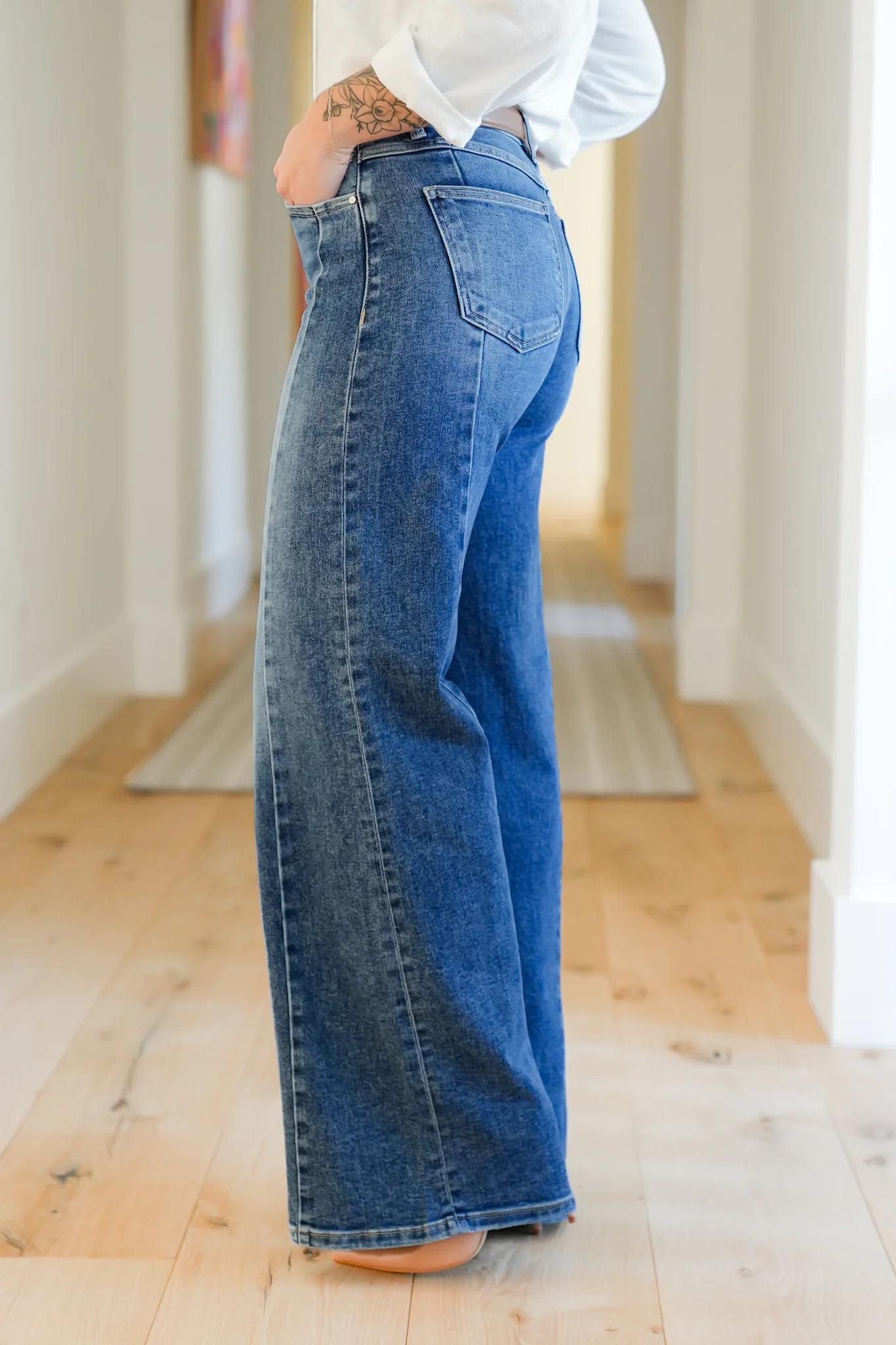Risen Multi Inseam Dark Wash Wide Leg Seam Front Jeans - Image 7