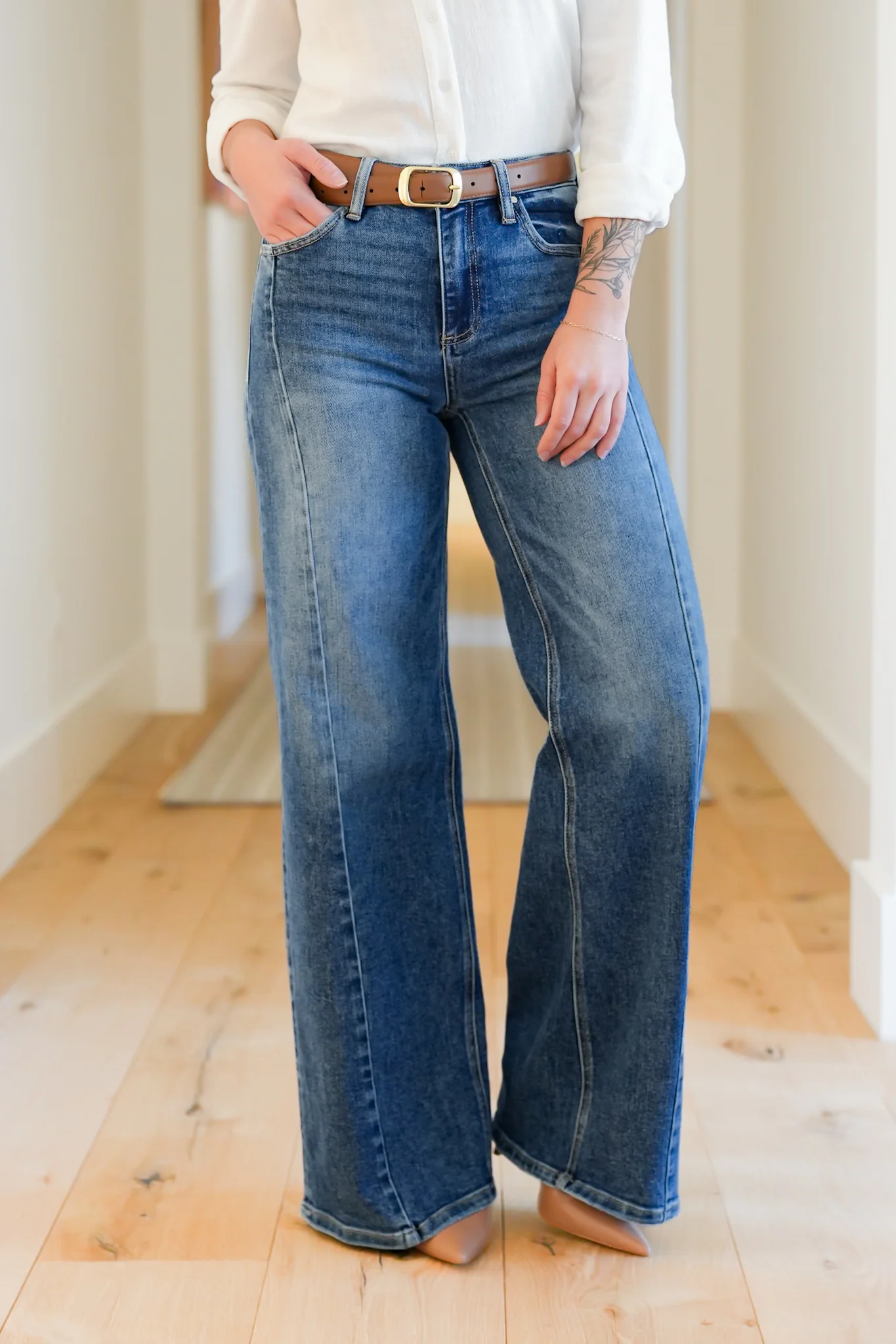 Risen Multi Inseam Dark Wash Wide Leg Seam Front Jeans - Image 8