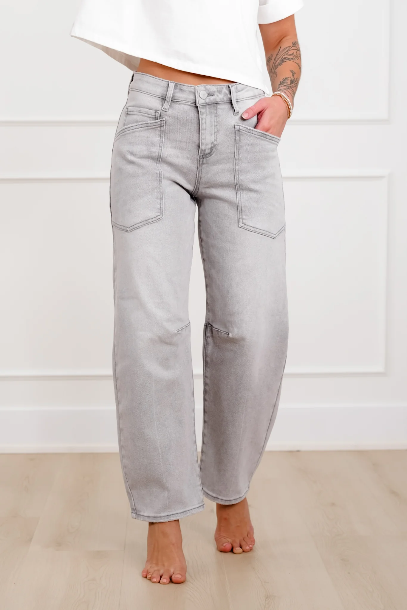 Restock! Risen The Stormi High Rise Grey Barrel Jeans with Patch Pockets - Image 6