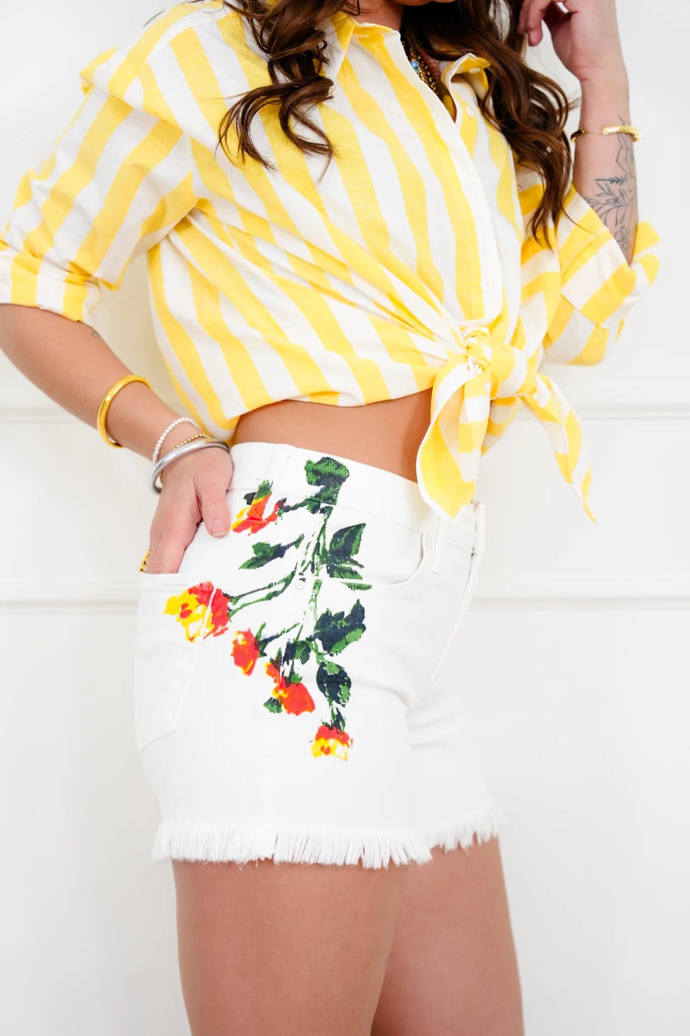 Risen White Tummy Control Flower Print Shorts - Image 2
