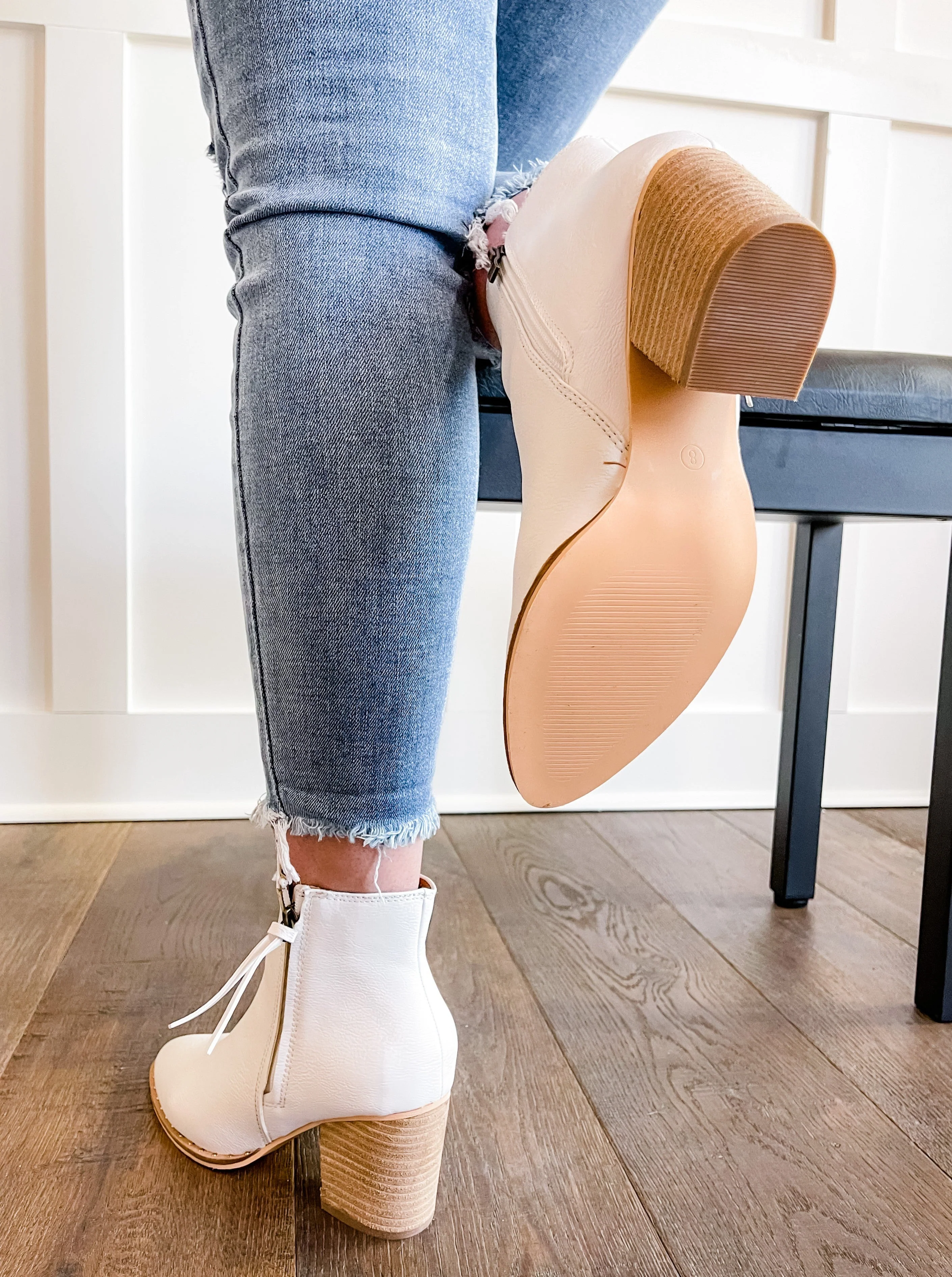 Rivet Studded Tassel Detail White Casual Heeled Bootie - Image 6