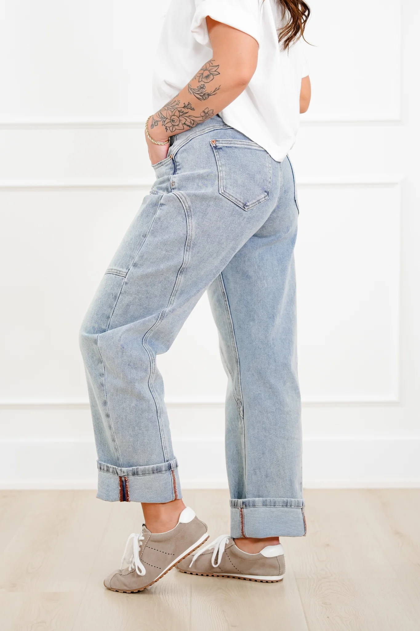 Restock! Saige High Rise Light Wash Barrel Jeans with Wide Cuff - Image 3