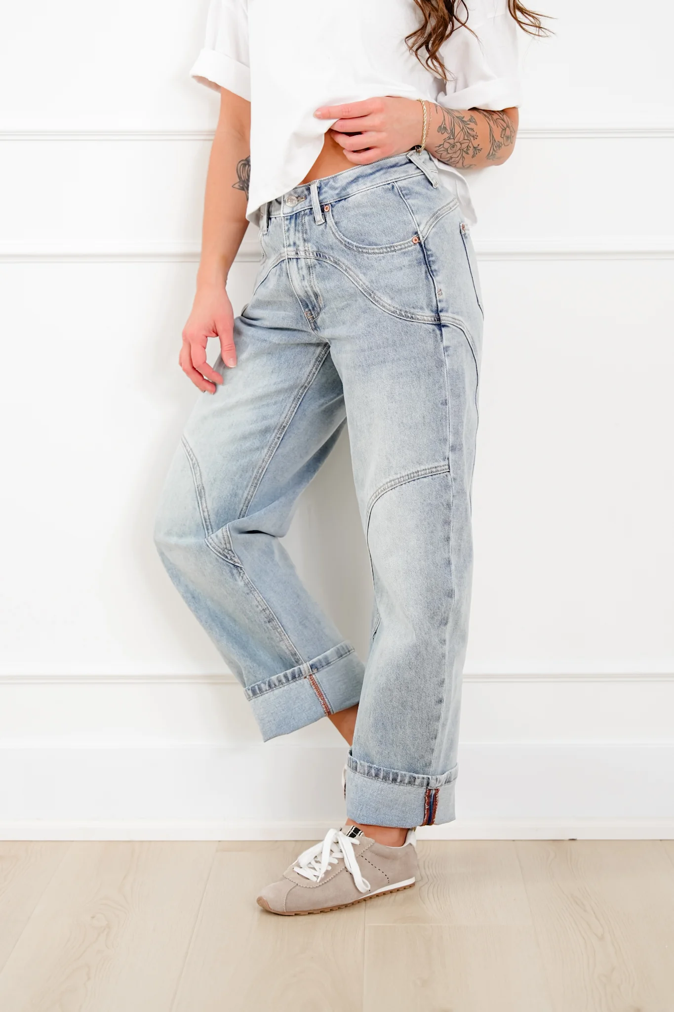 Restock! Saige High Rise Light Wash Barrel Jeans with Wide Cuff - Image 5