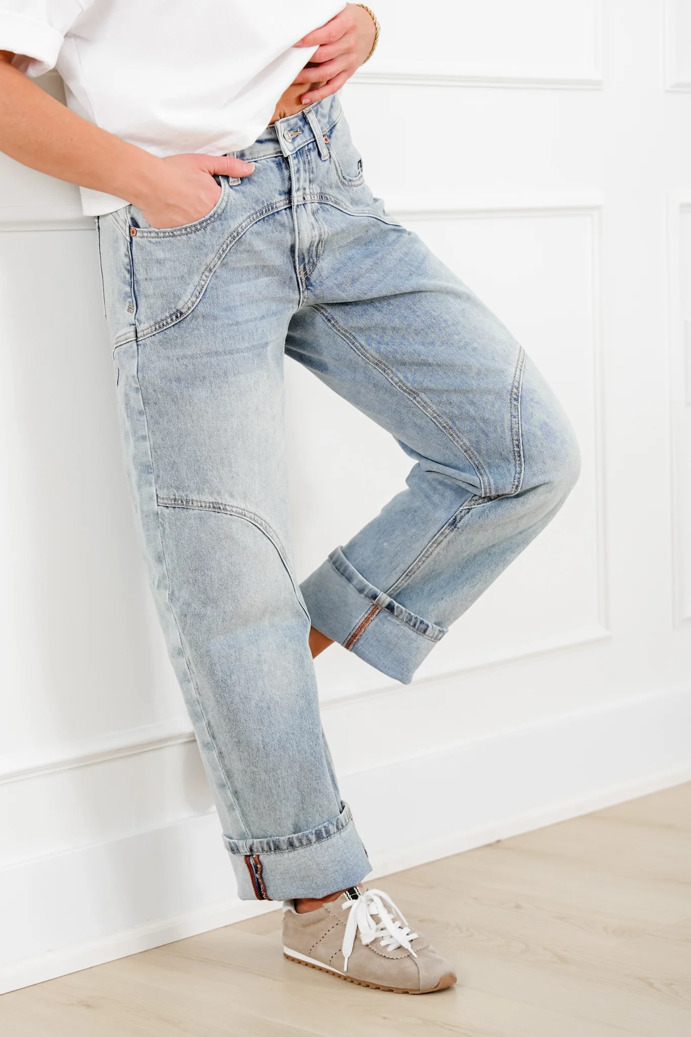 Restock! Saige High Rise Light Wash Barrel Jeans with Wide Cuff - Image 8