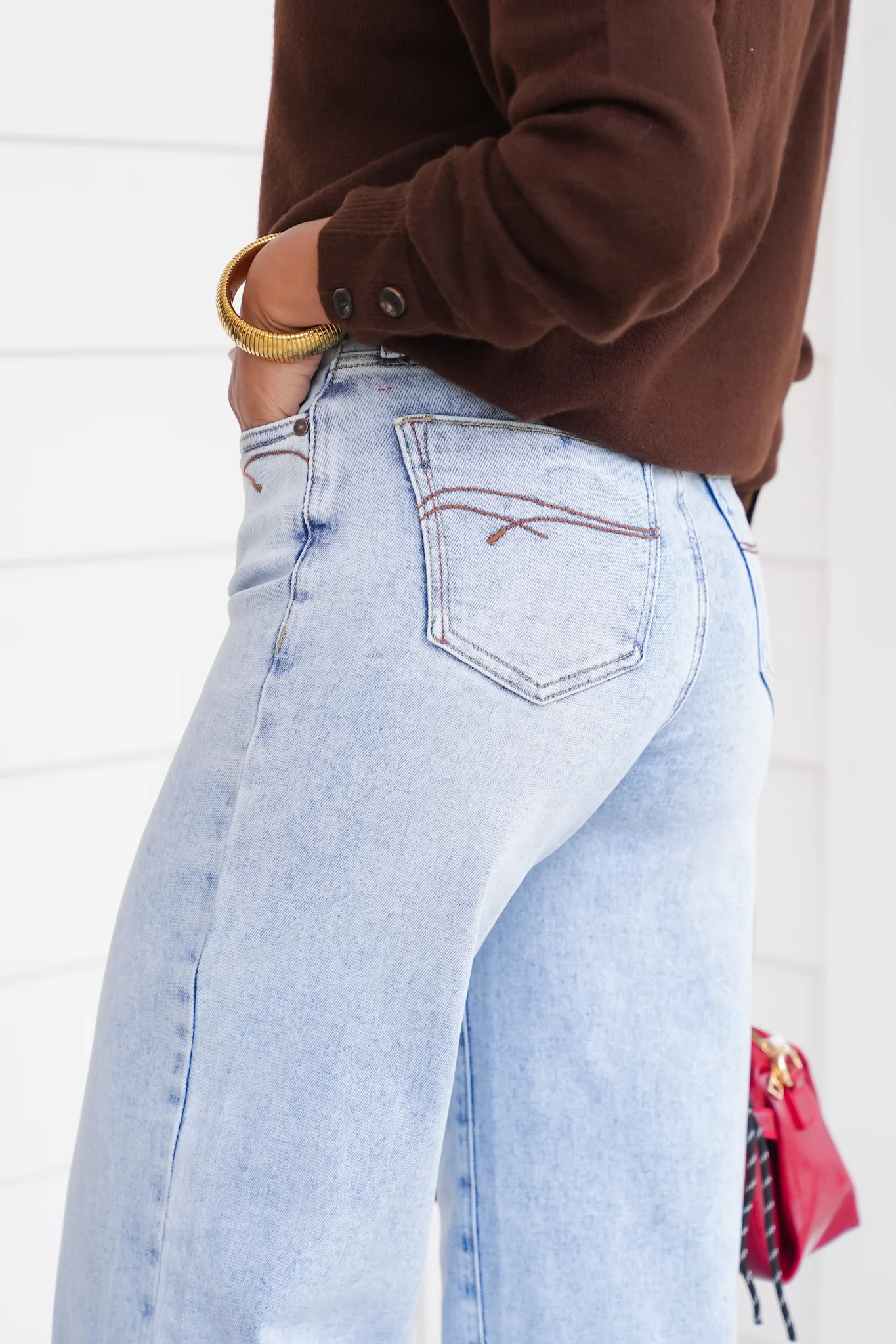 Saige High Rise Light Wash Tummy Control Wide Leg Jeans - Image 4
