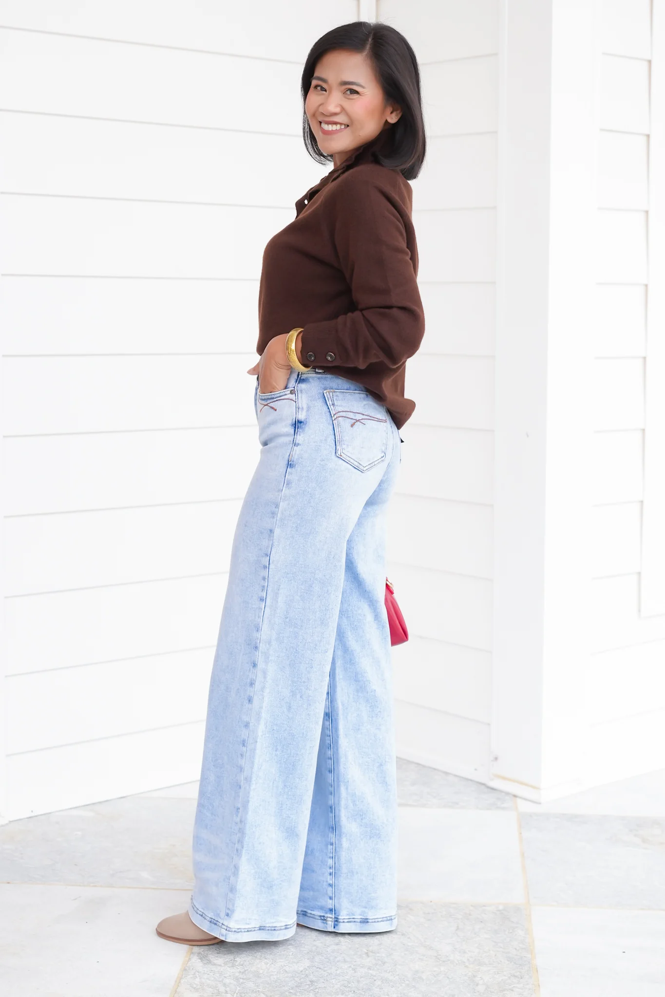 Saige High Rise Light Wash Tummy Control Wide Leg Jeans - Image 5
