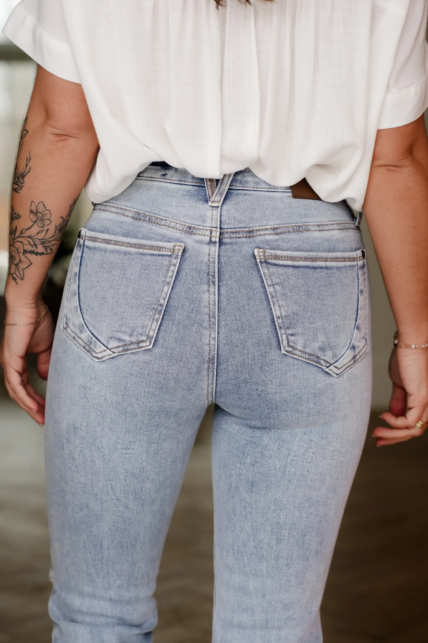 Saige High Rise Medium Wash Tummy Control Button Fly Cropped Slim Straight Leg Jeans - Image 2